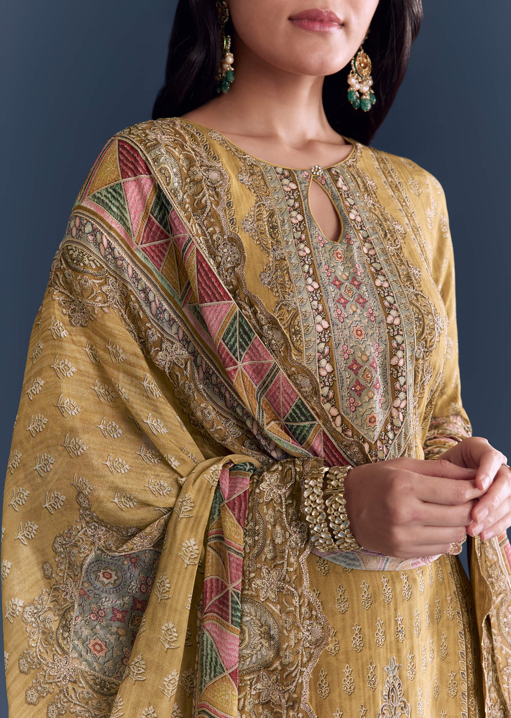 Yellow Crepe Kurta Set With Indie Print And Zari Embroidery - Image 2