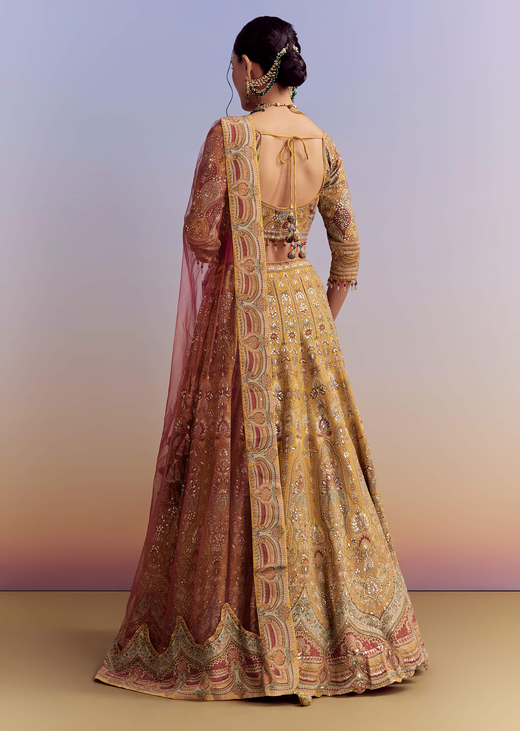 Yellow Crepe Printed Bridesmaid Lehenga With Heavy Hand Embroidery - Image 2
