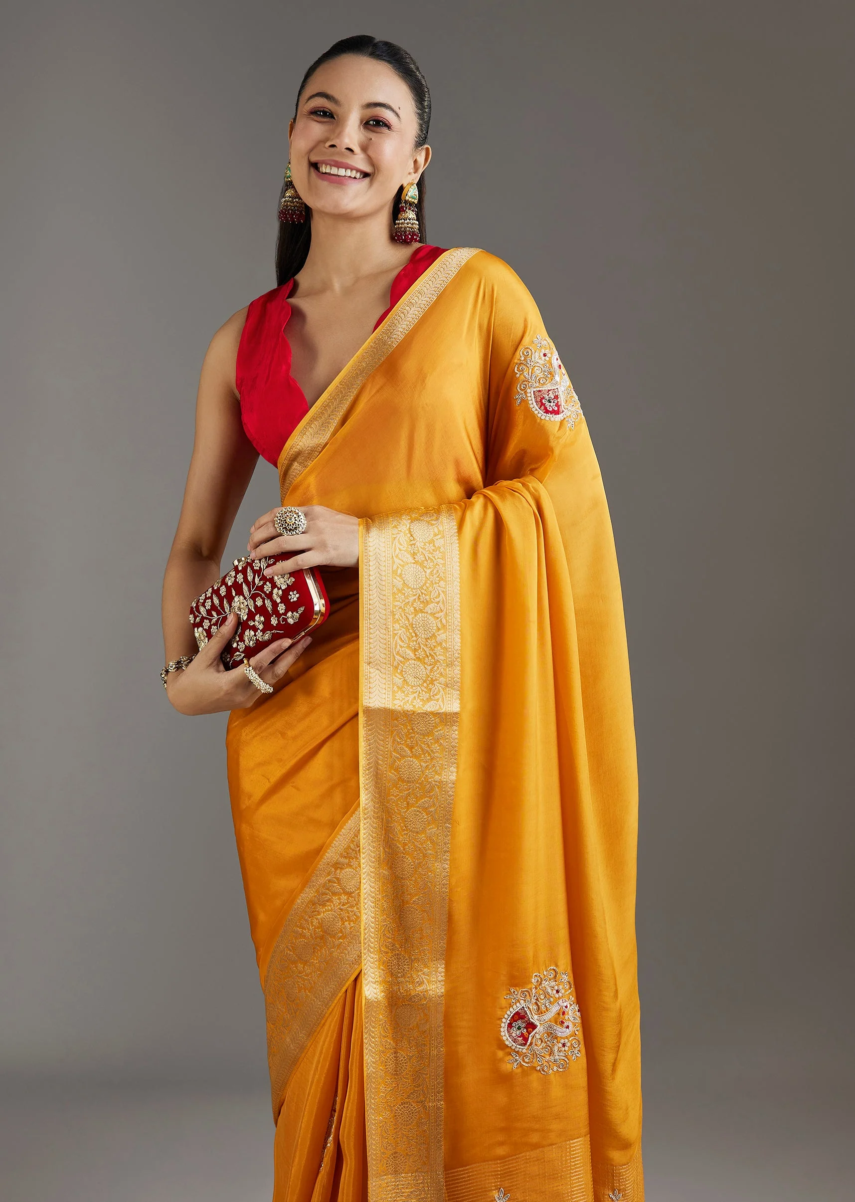 Yellow Crepe Saree - Image 5