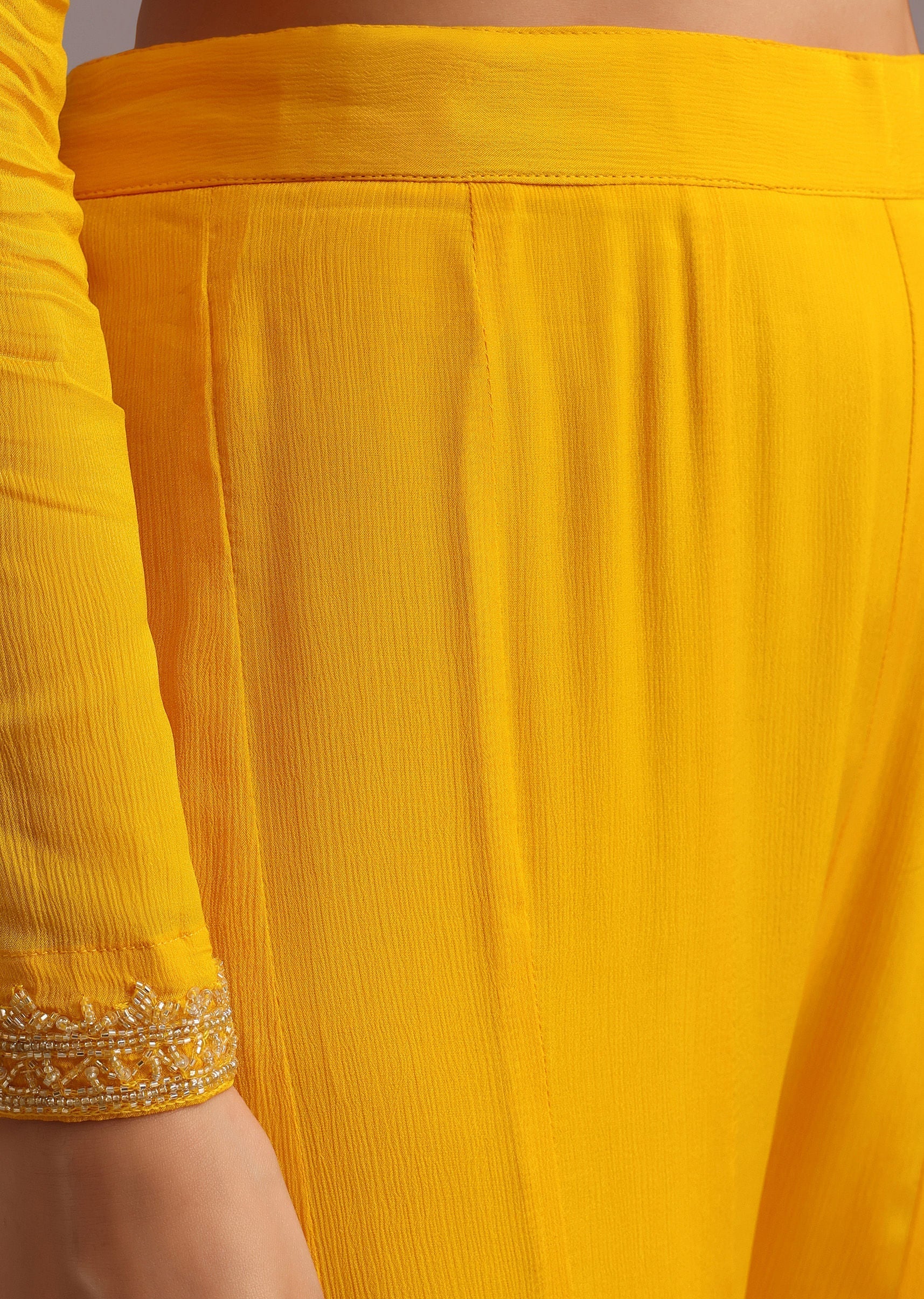 Yellow Cutdana Kurti Palazzo Suit With Dupatta - Image 6