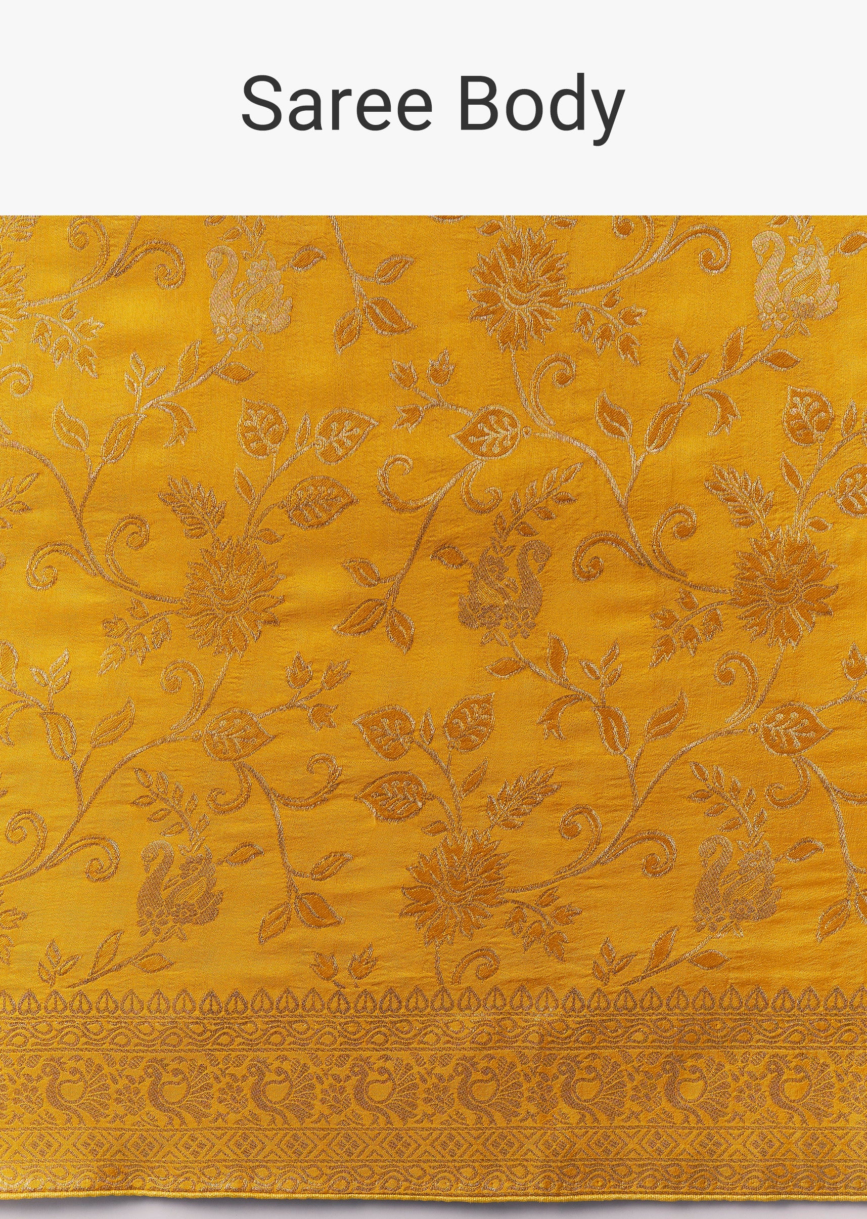 Yellow Dola Silk Saree with Floral Jaal Weave - Image 9