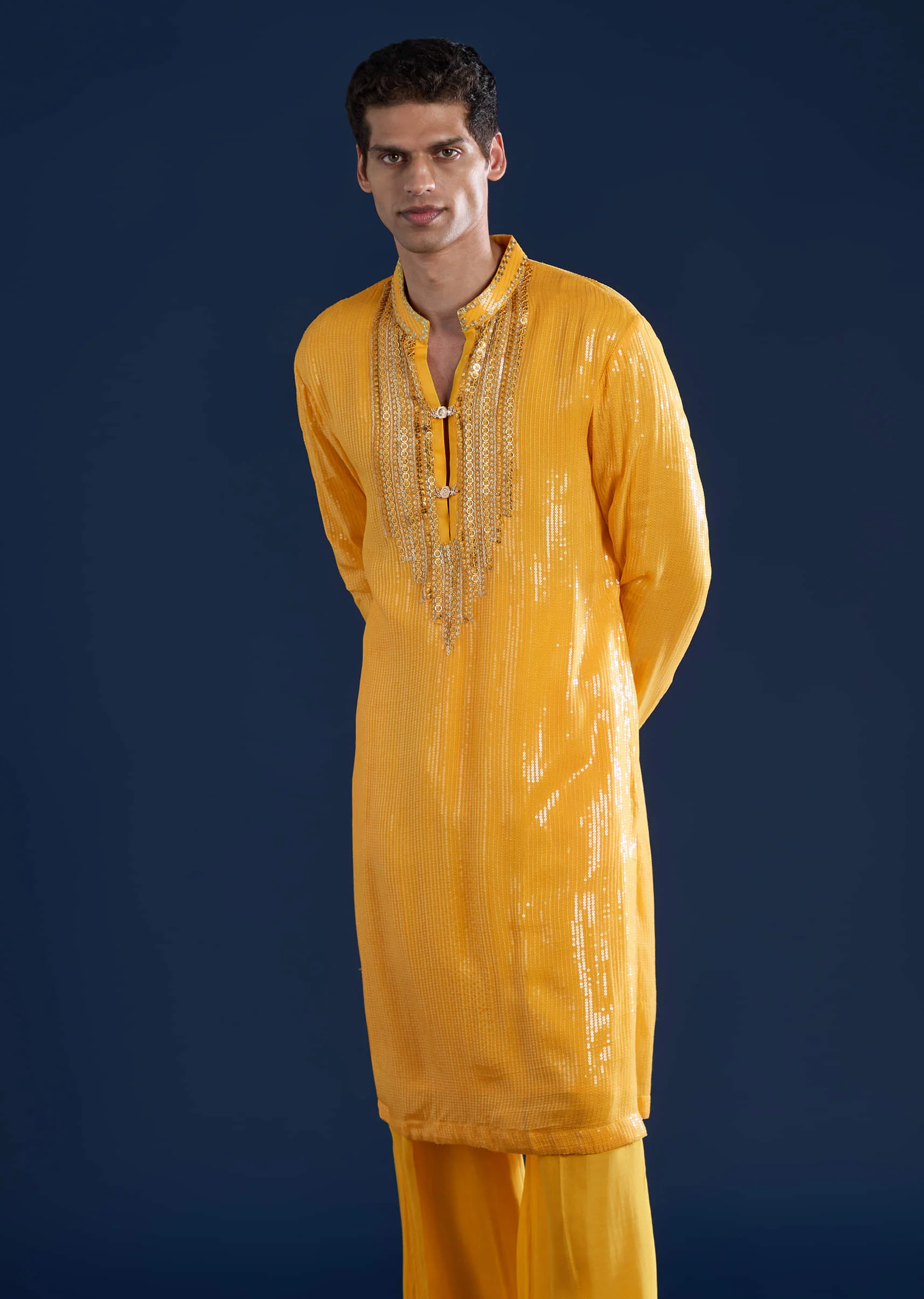 Yellow Embellished Kurta and Jacket Set - Image 6