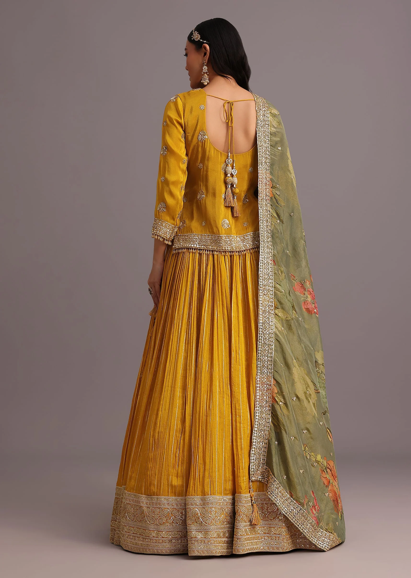 Yellow Embellished Kurta Lehenga With Printed Dupatta - Image 5