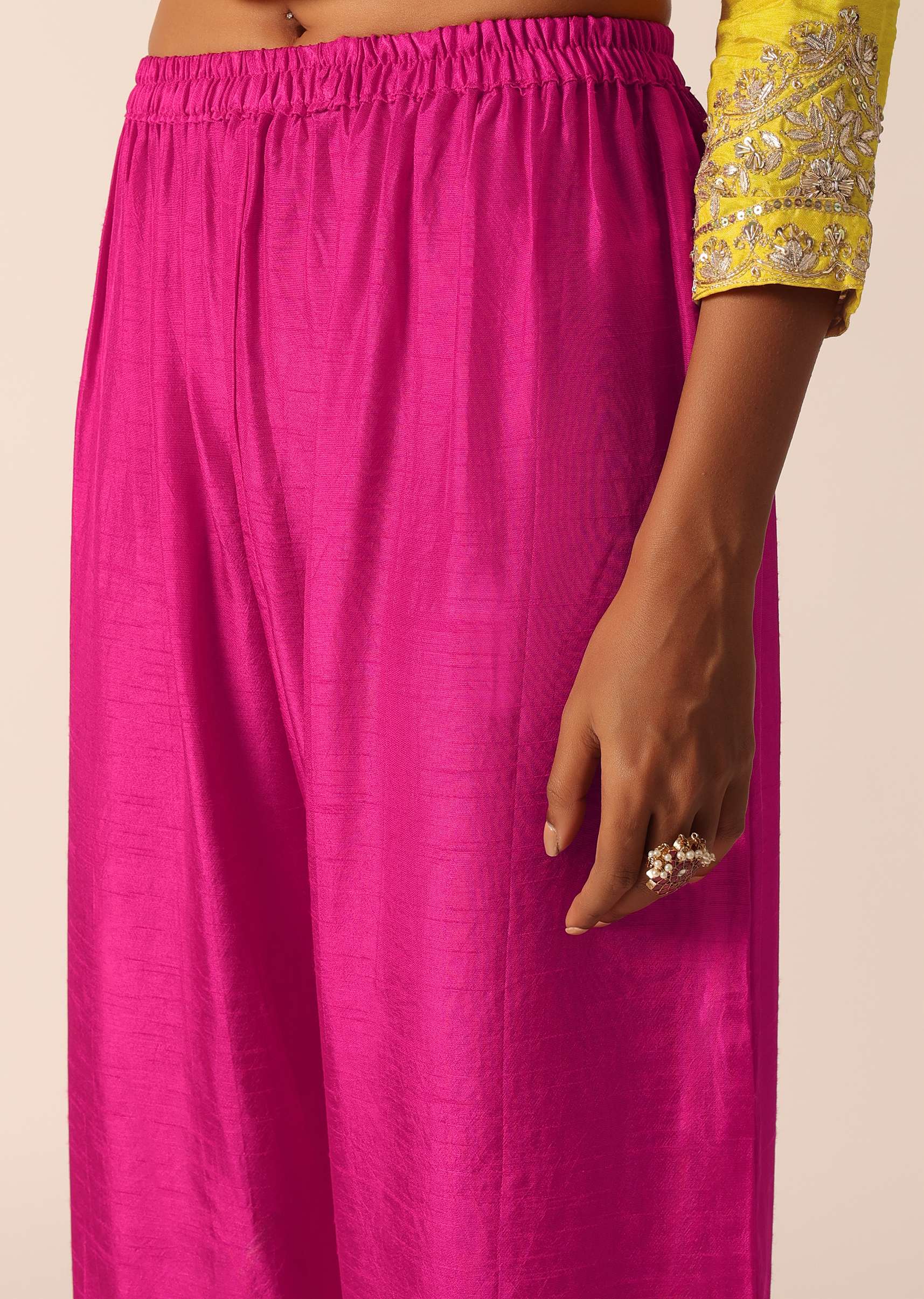 Yellow Embroidered Kurta Set With Organza Dupatta And Gota Patti Work - Image 4