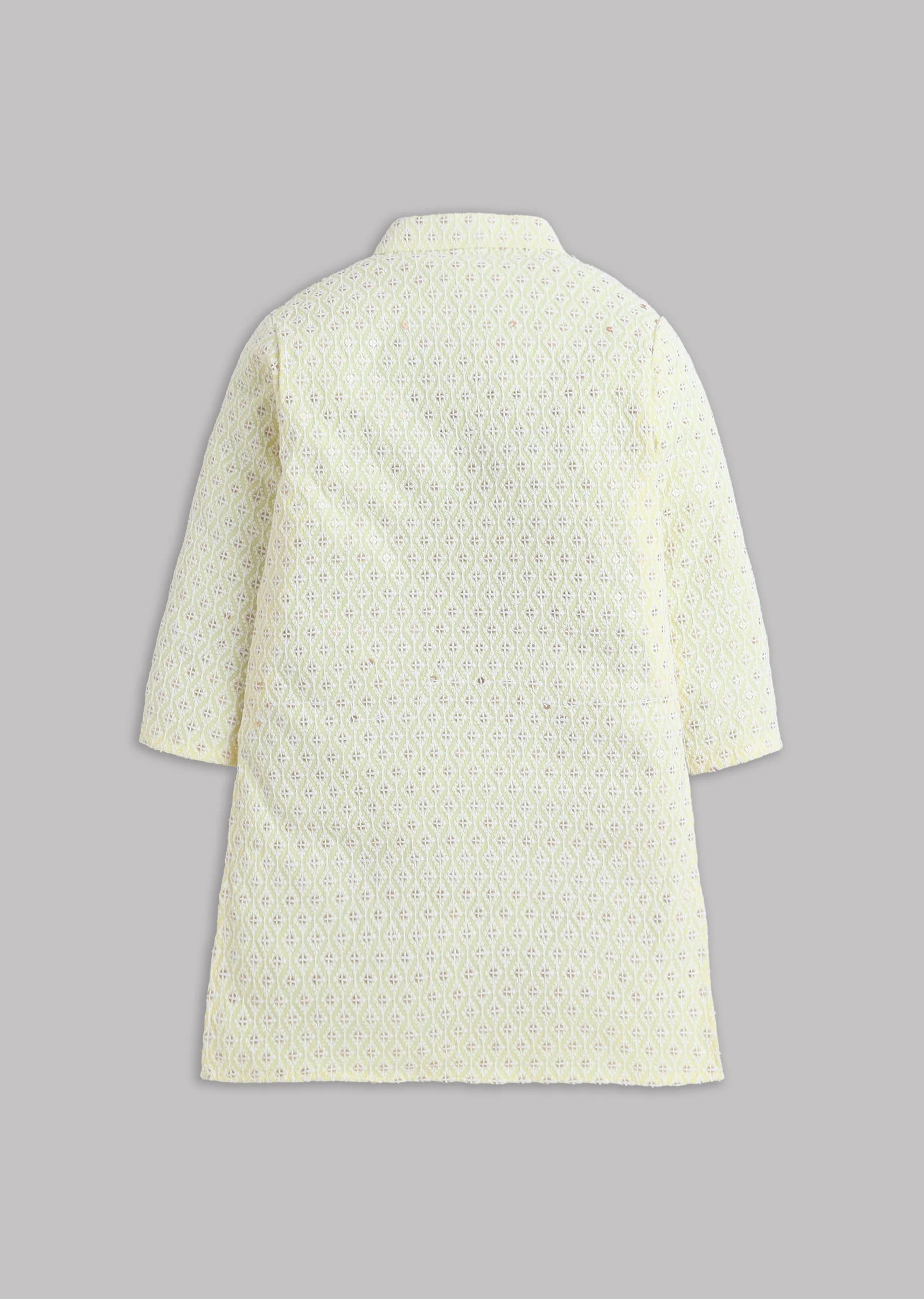 Yellow Embroidered Kurta Set With Pants For Boys - Image 3