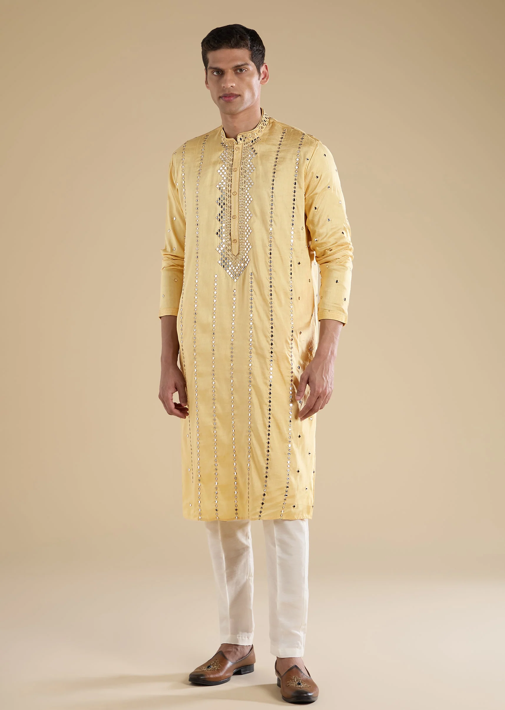 Yellow Embroidered Kurta Set With Thread Work