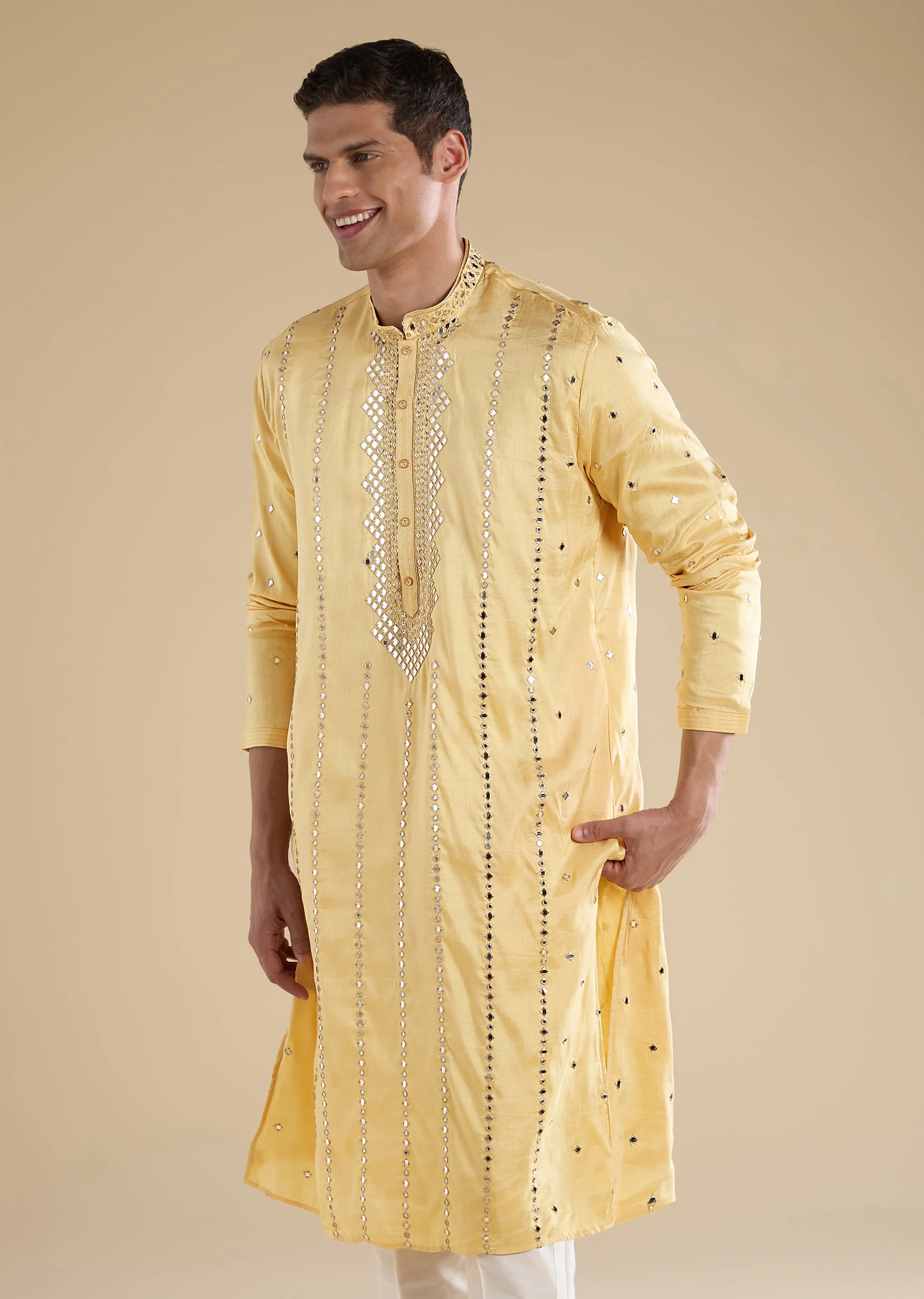 Yellow Embroidered Kurta Set With Thread Work - Image 4