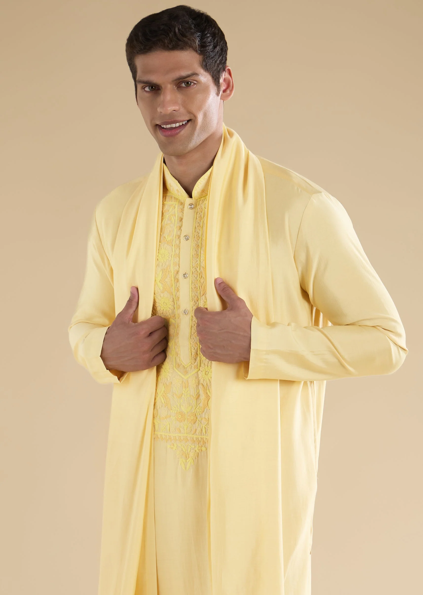 Yellow Embroidered Kurta Sets And Dupattas - Image 2