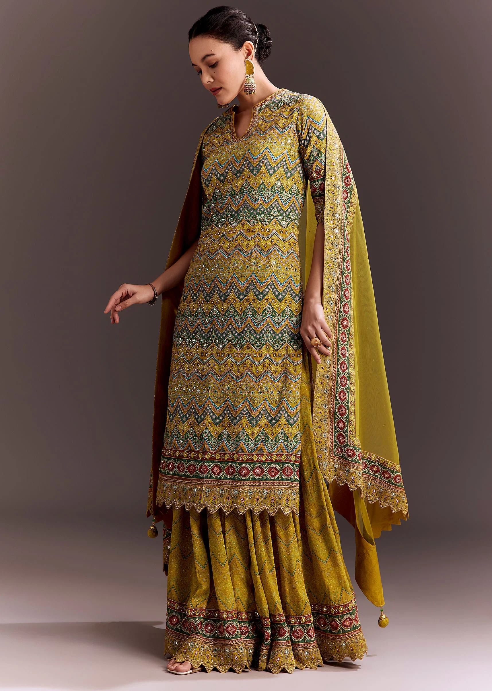 Yellow Embroidered Palazzo Suit - Image 3
