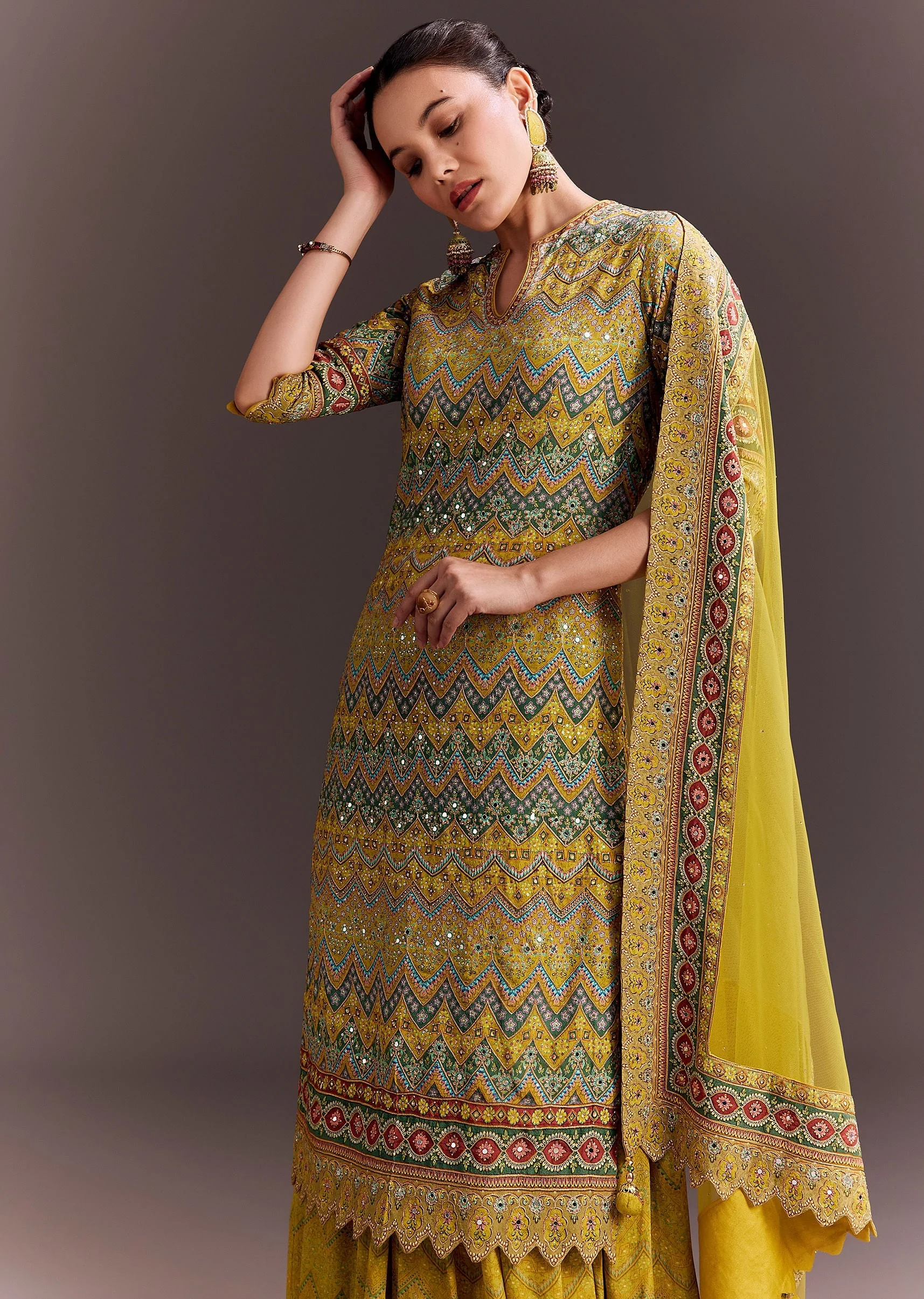 Yellow Embroidered Palazzo Suit - Image 4