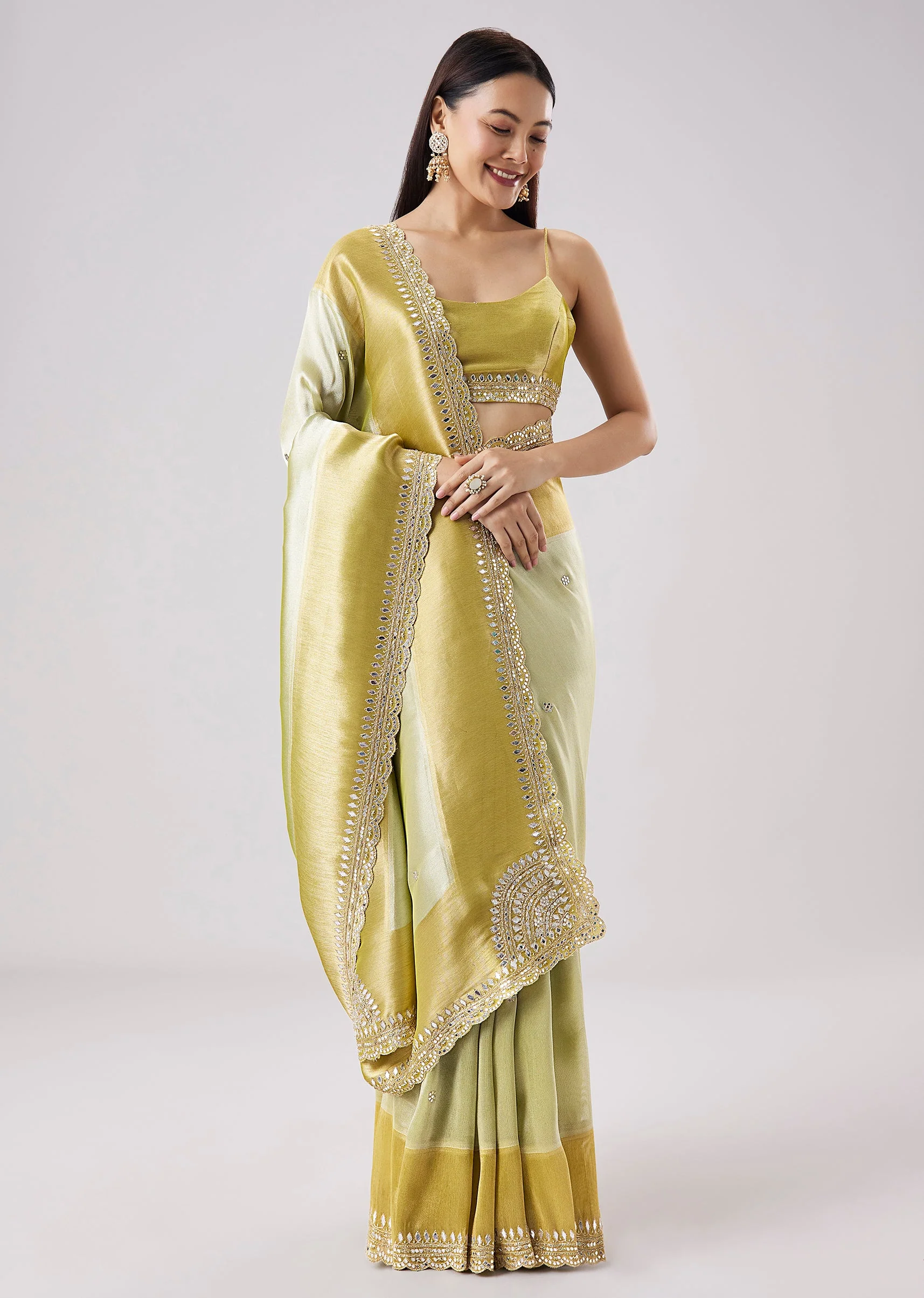 Yellow Embroidered Saree With Unstitched Blouse
