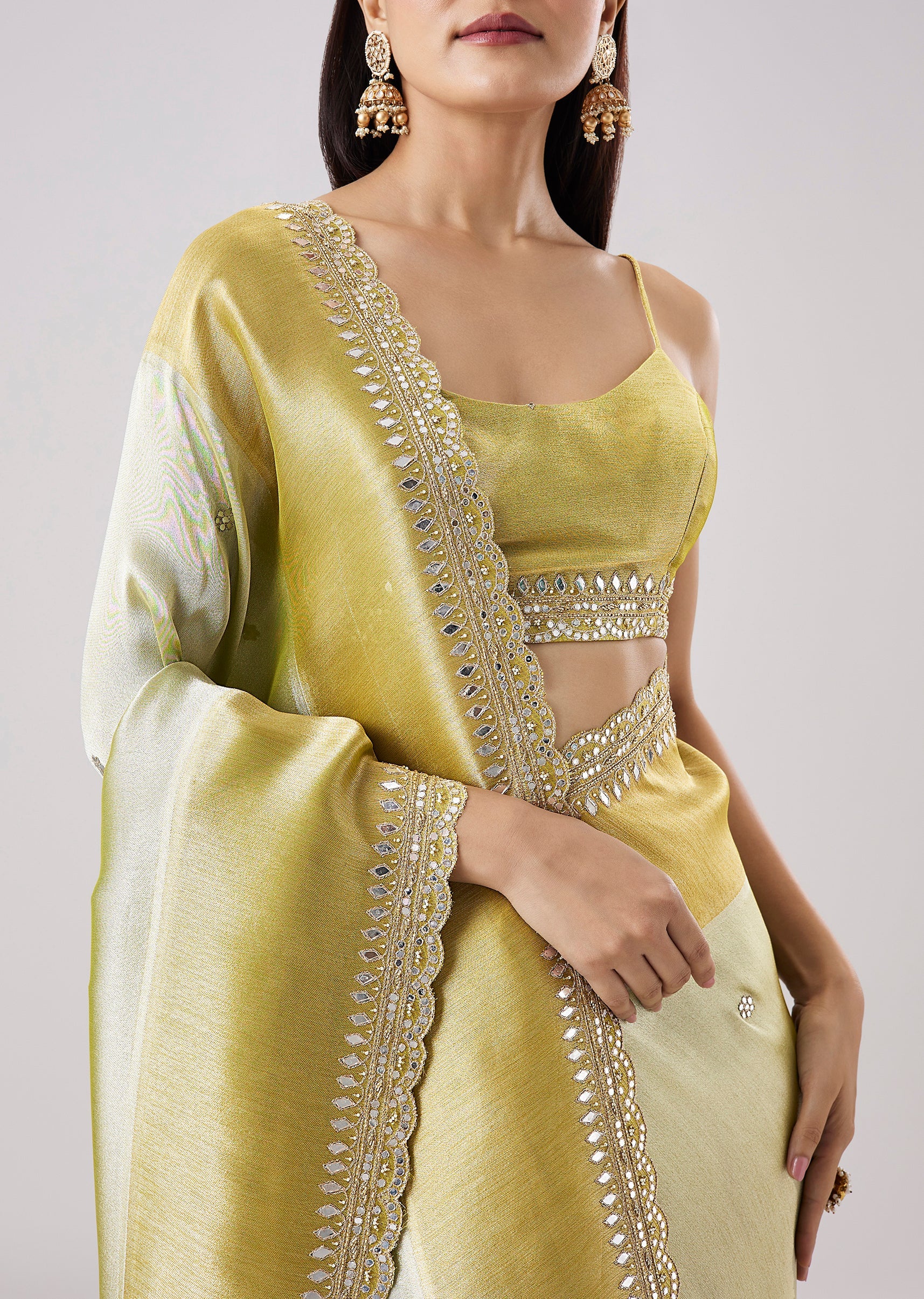 Yellow Embroidered Saree With Unstitched Blouse - Image 2