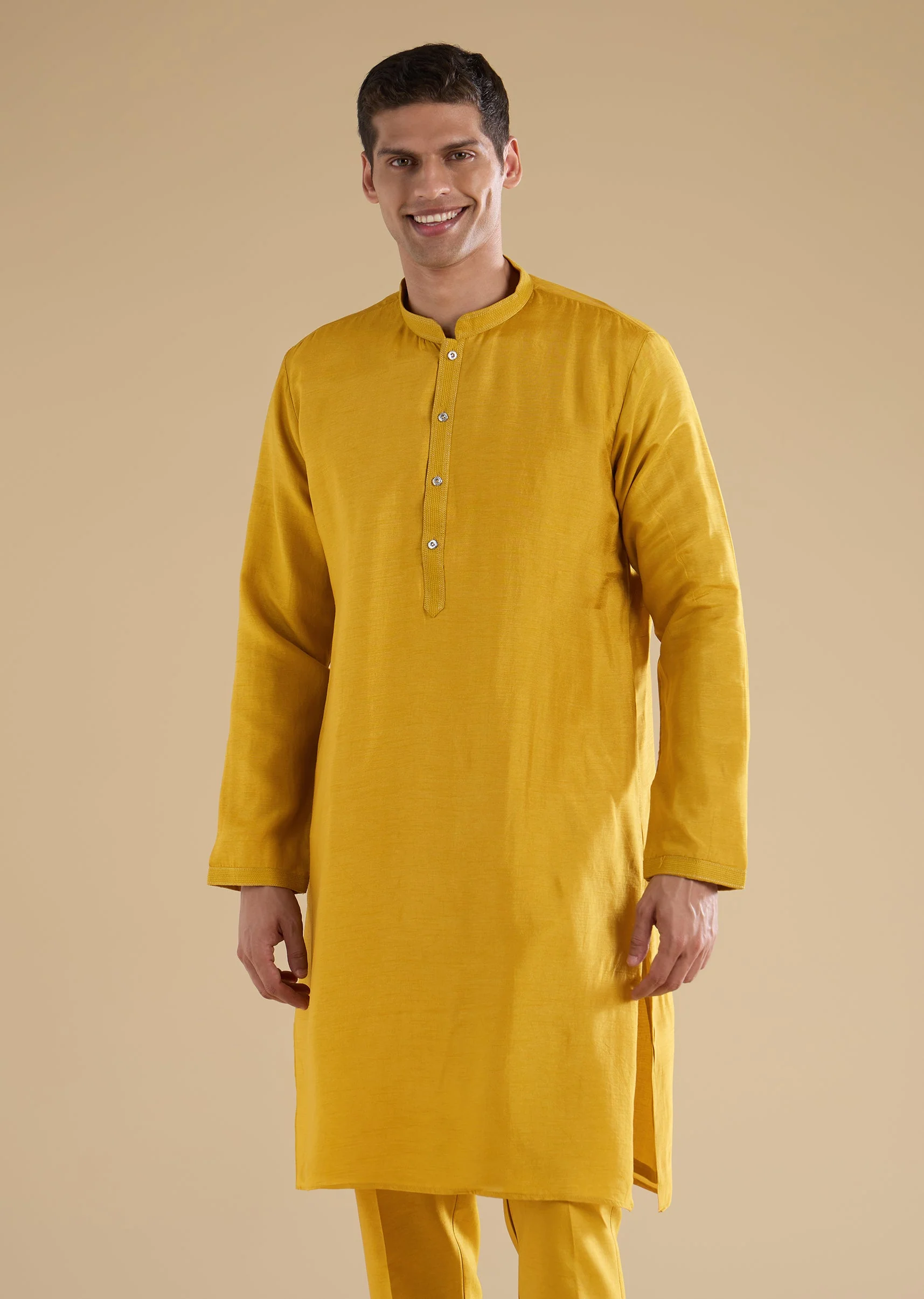 Yellow Embroidered Silk Kurta Jacket Set - Image 6
