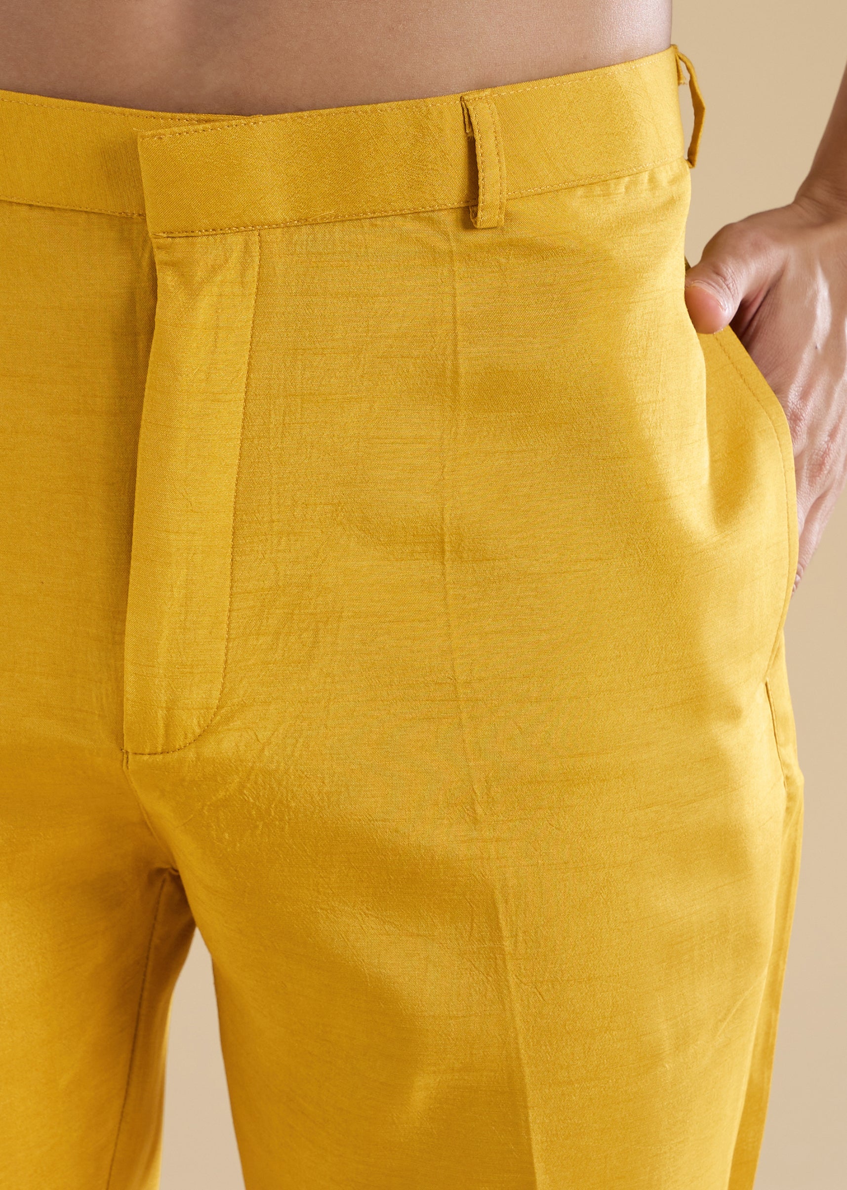 Yellow Embroidered Silk Kurta Jacket Set - Image 7