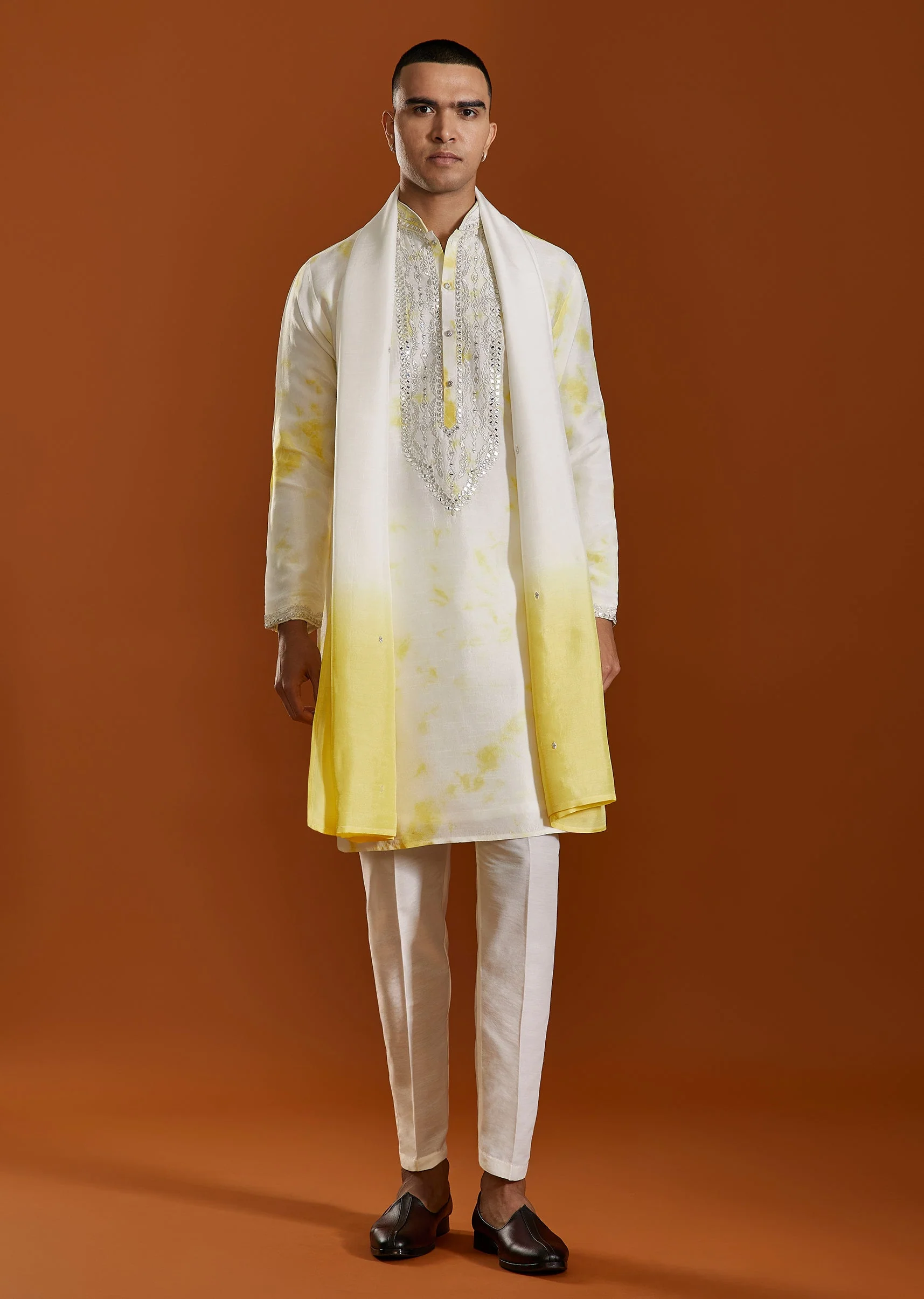 Yellow Embroidered Viscose Kurta Set With Dupatta