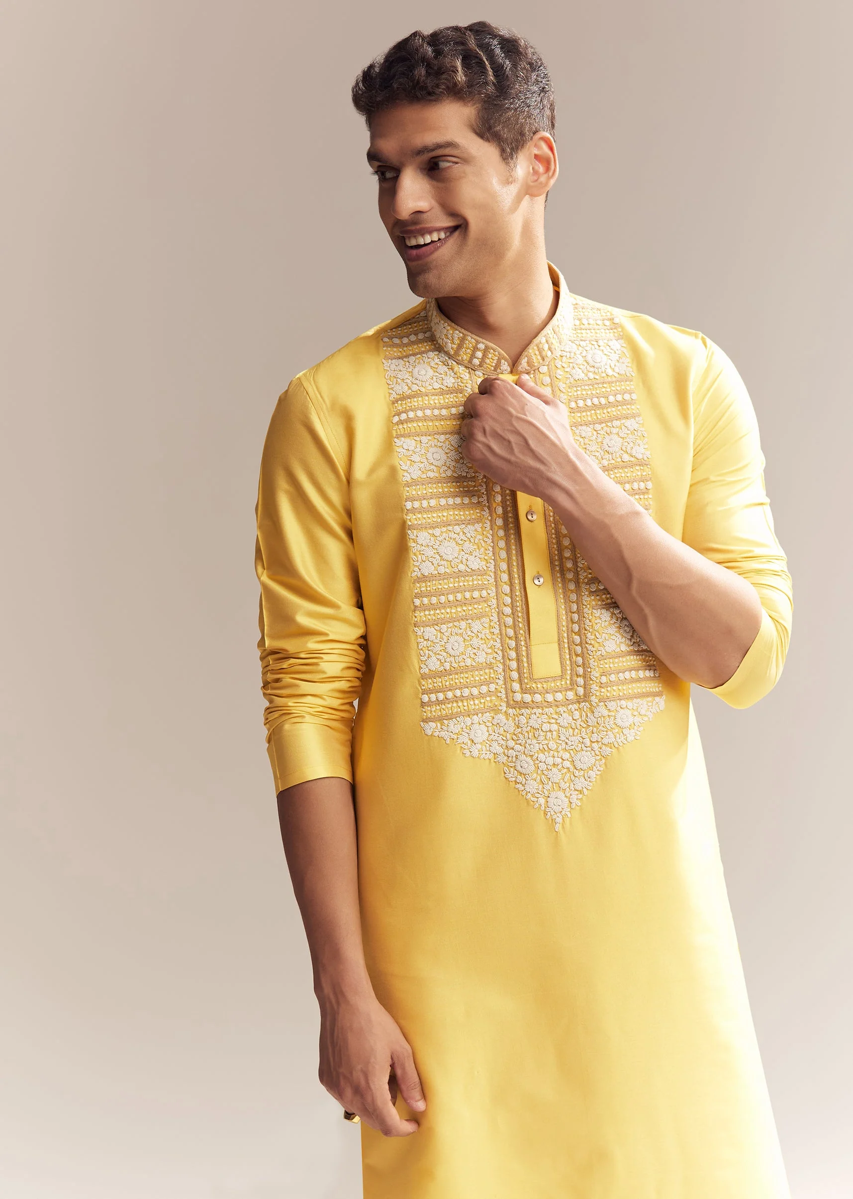 Yellow Festive Pair – Anarkali For Her And Kurta Set For Him - Image 10