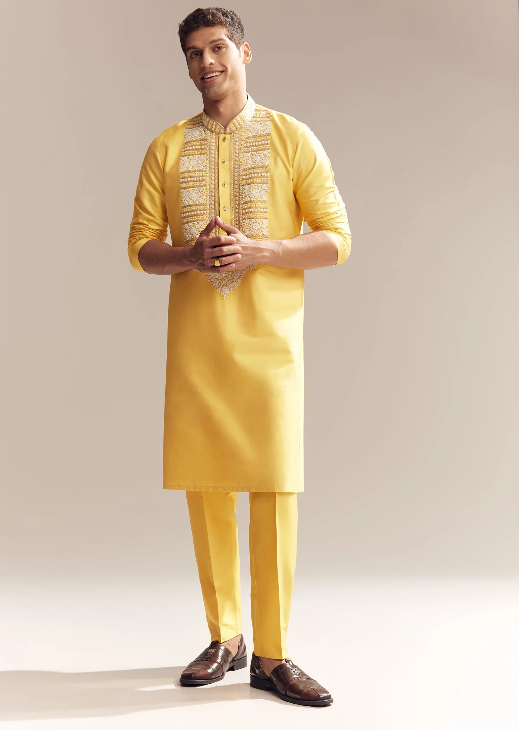 Yellow Festive Pair – Anarkali For Her And Kurta Set For Him - Image 11