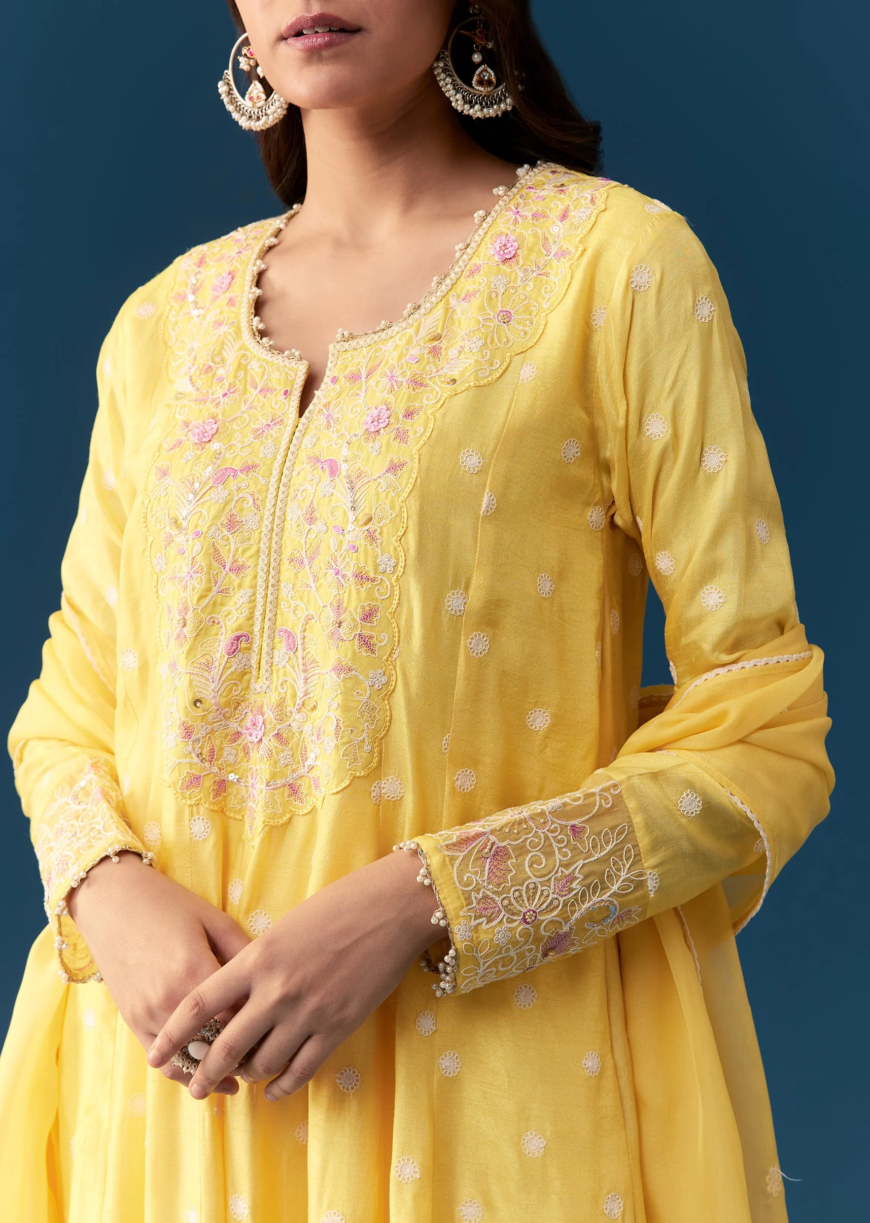 Yellow Festive Pair – Anarkali For Her And Kurta Set For Him - Image 2