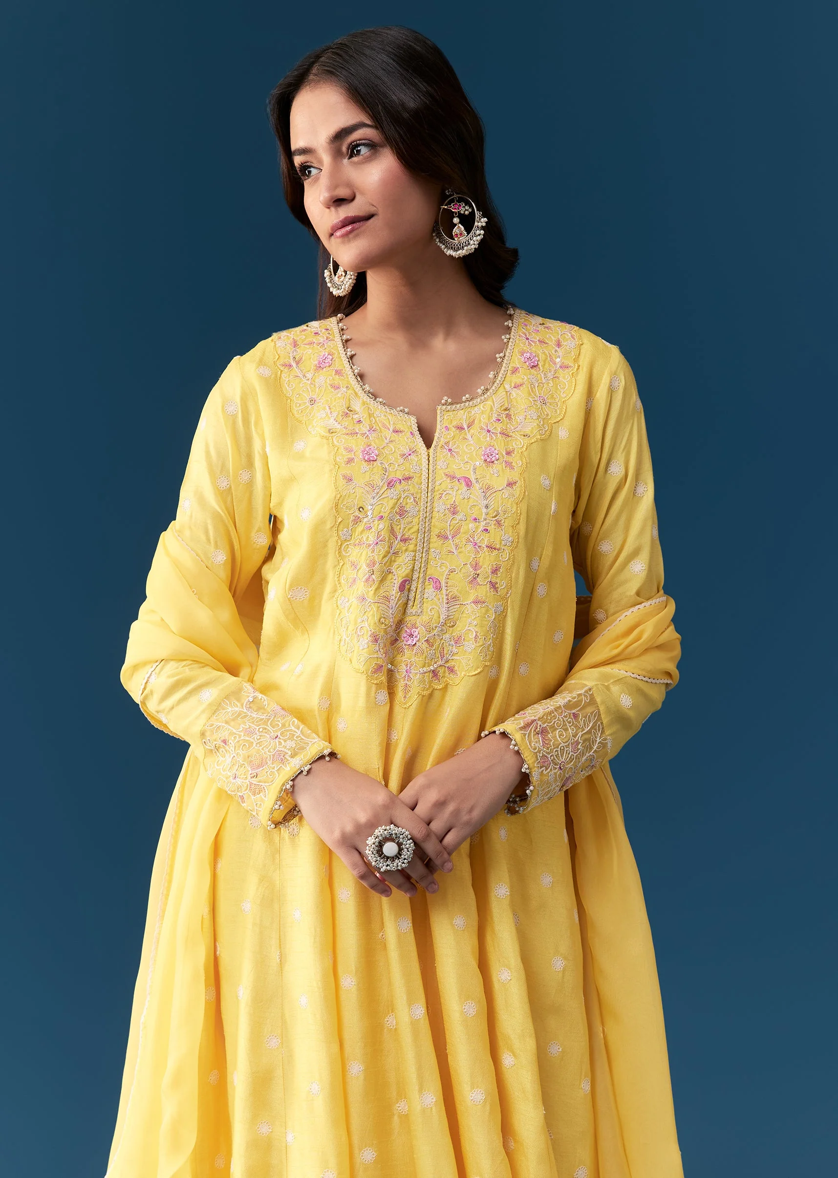 Yellow Festive Pair – Anarkali For Her And Kurta Set For Him - Image 5