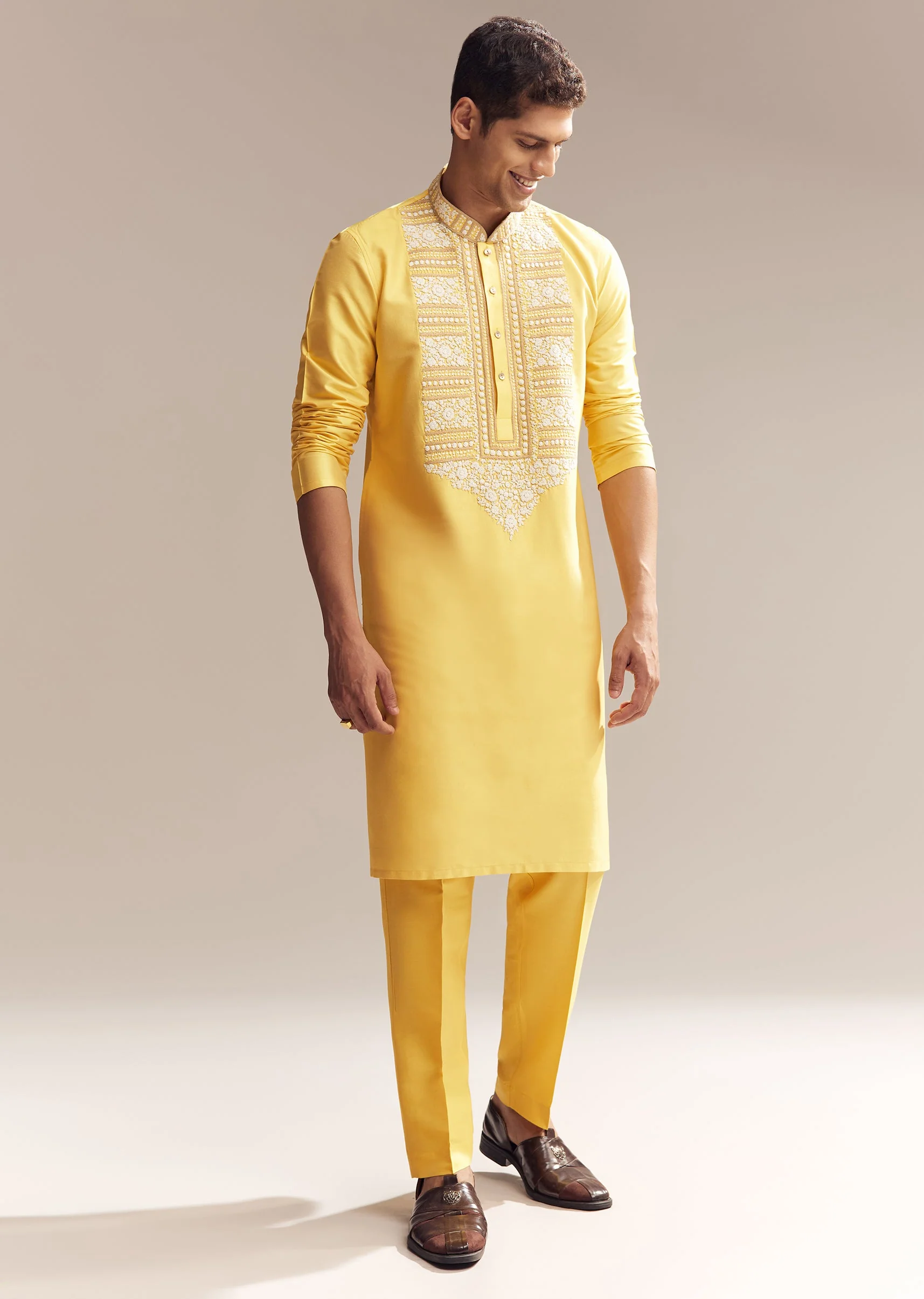 Yellow Festive Pair – Anarkali For Her And Kurta Set For Him - Image 9
