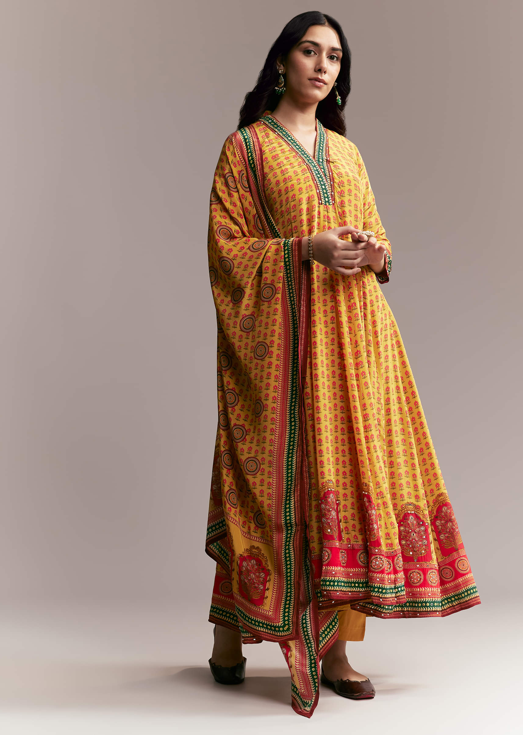 Yellow Floral Anarkali Set - Image 3