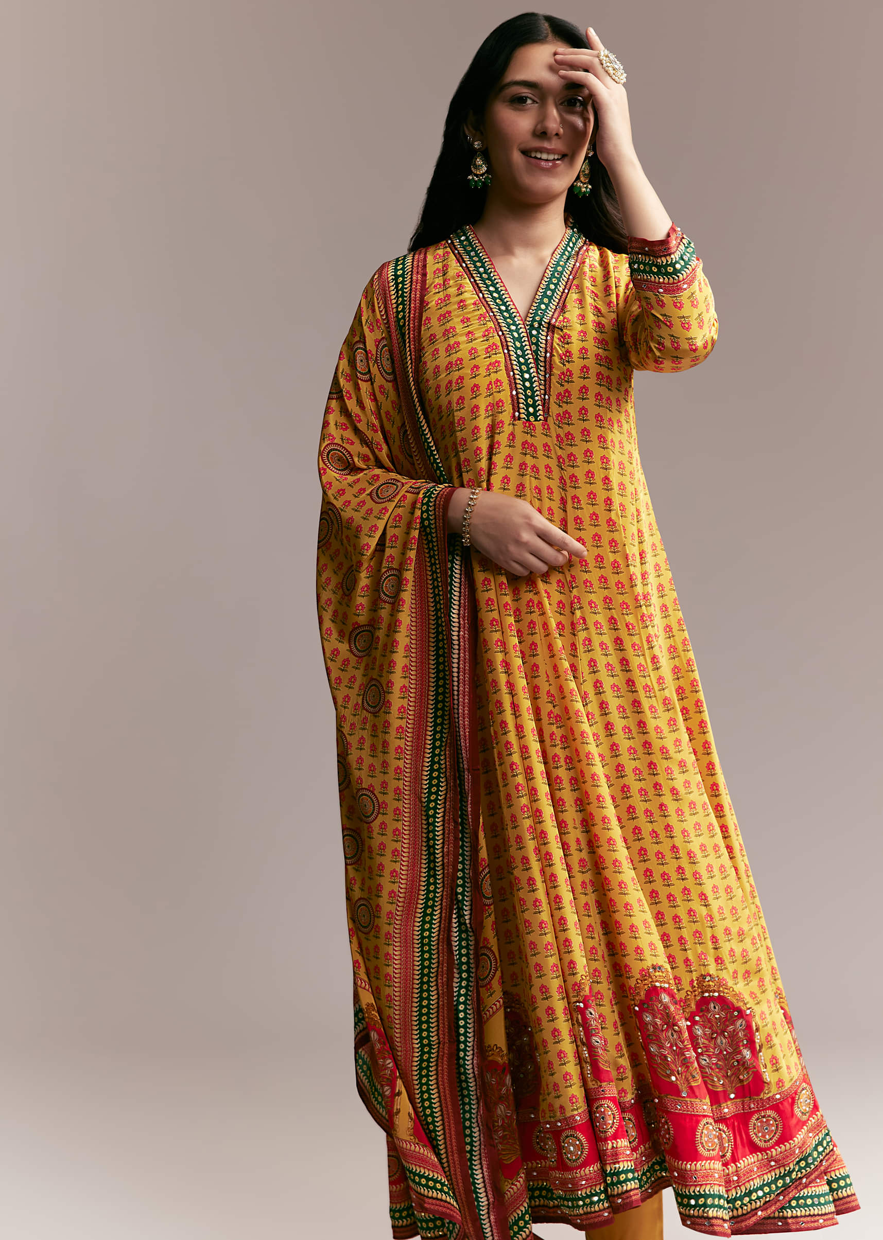 Yellow Floral Anarkali Set - Image 5