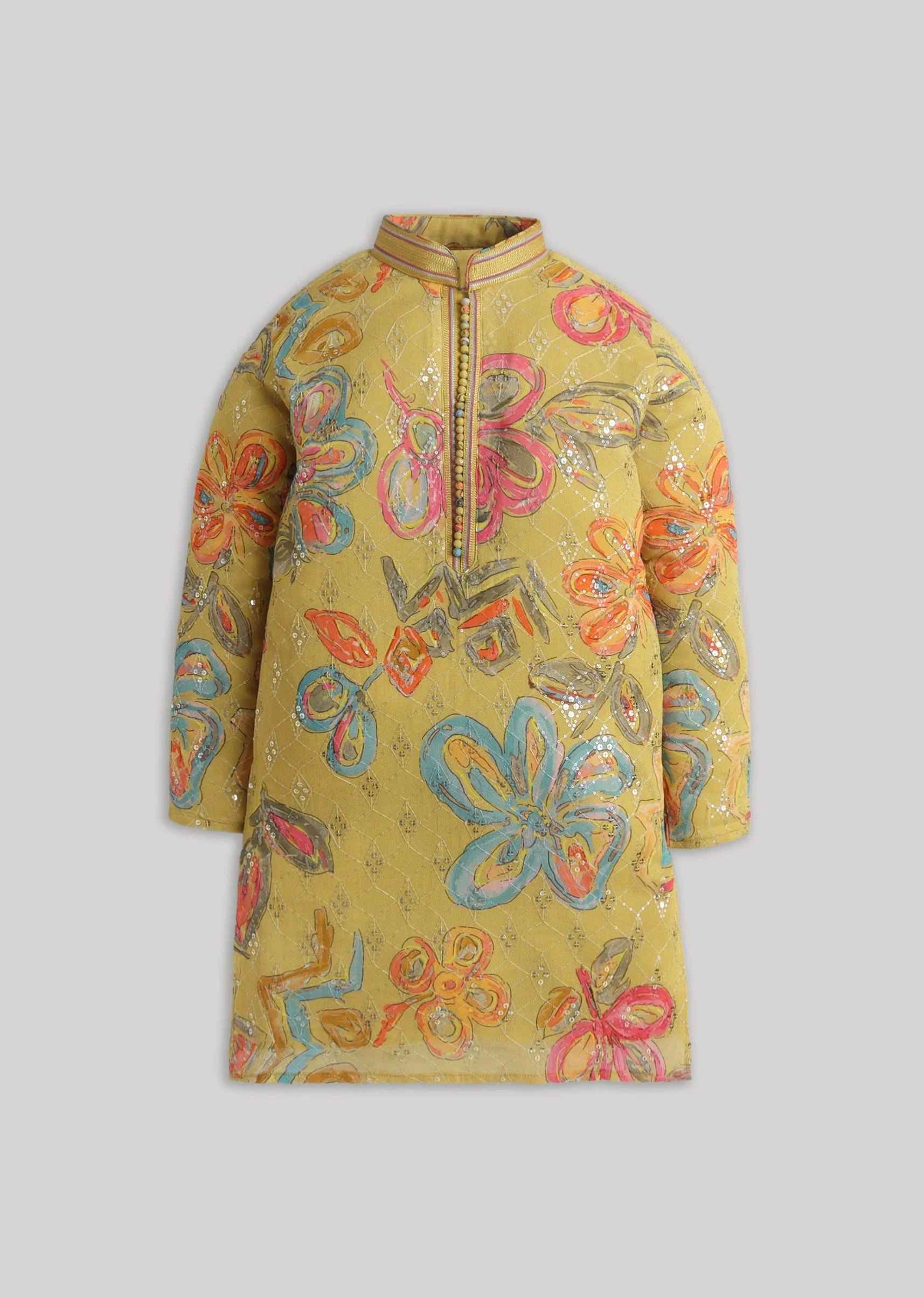 Yellow Floral Georgette Kurta Set With Sequin Detailing - Image 2
