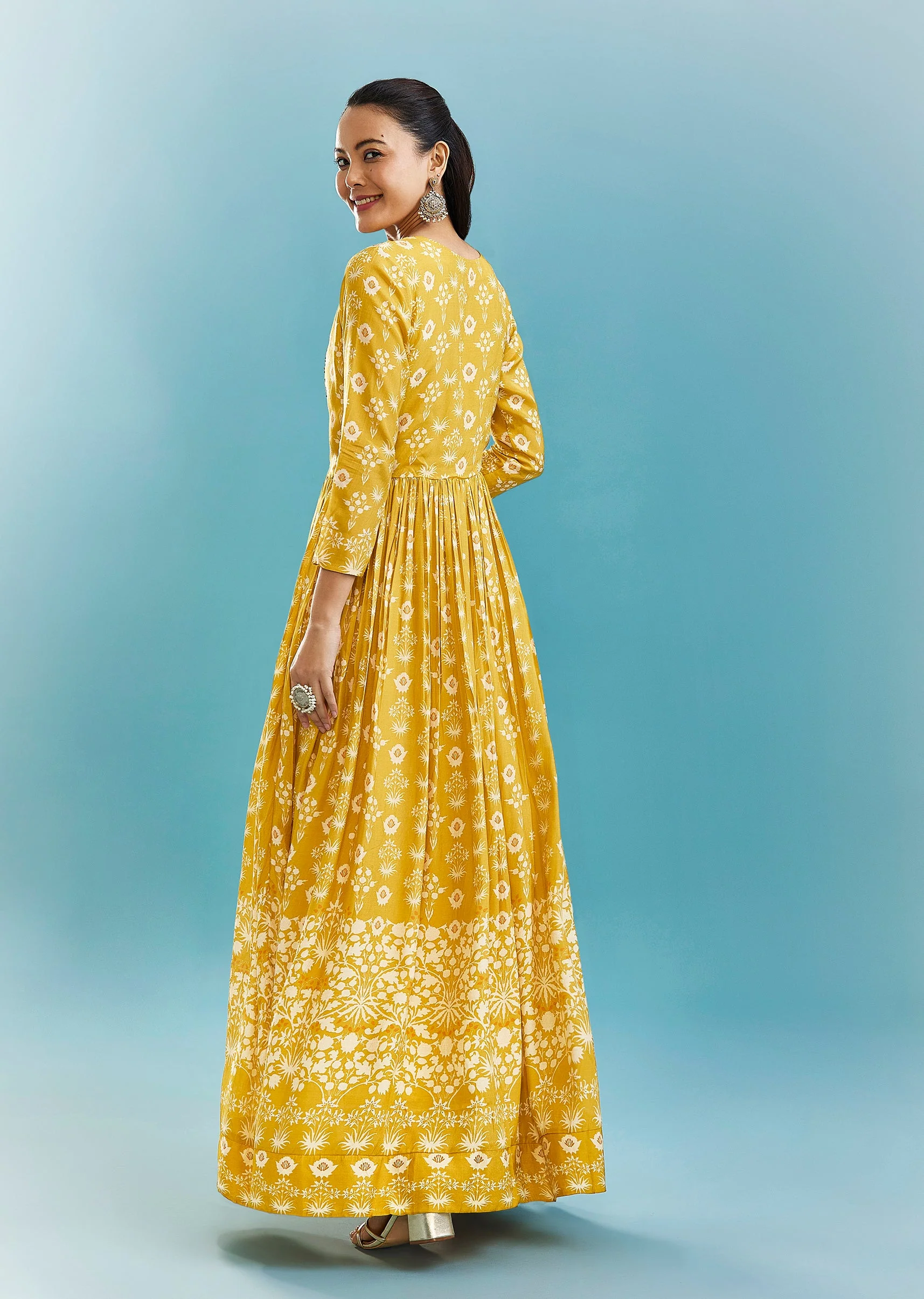 Yellow Floral Kurti With Zari Work - Image 5