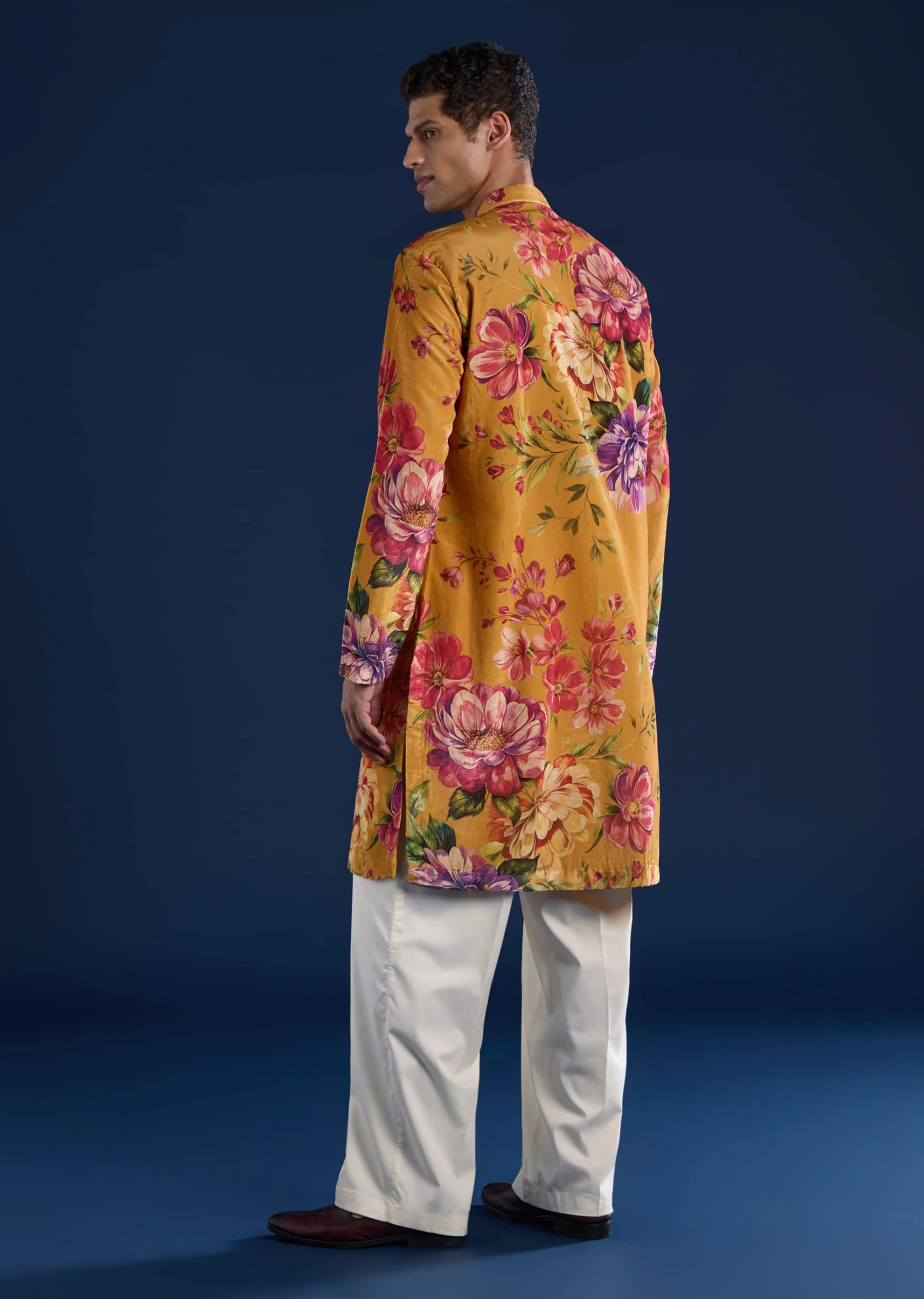 Yellow Floral Print Mens Kurta and Pant Set - Image 5