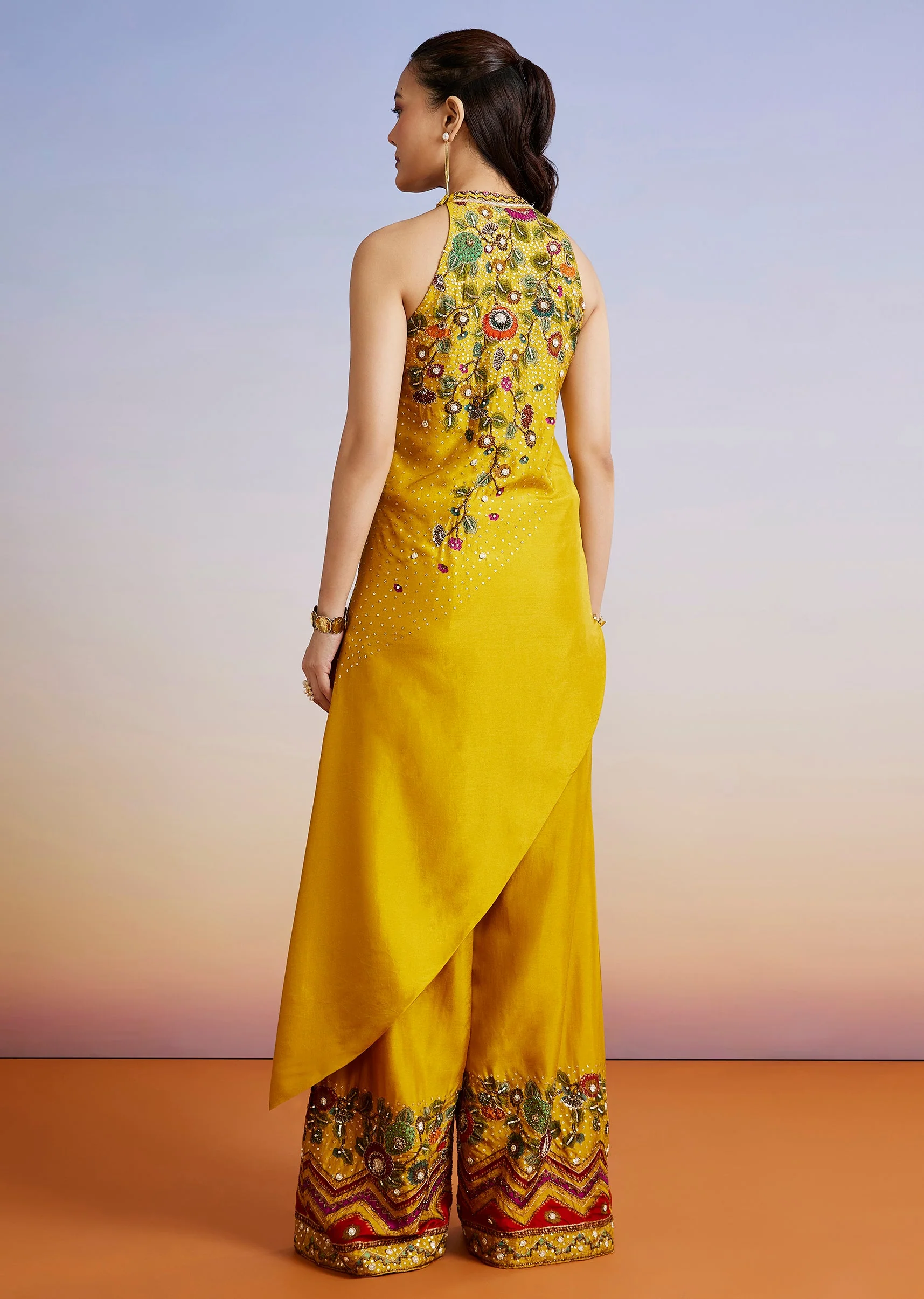 Yellow Floral Printed Silk Blend Co-ord Set - Image 6