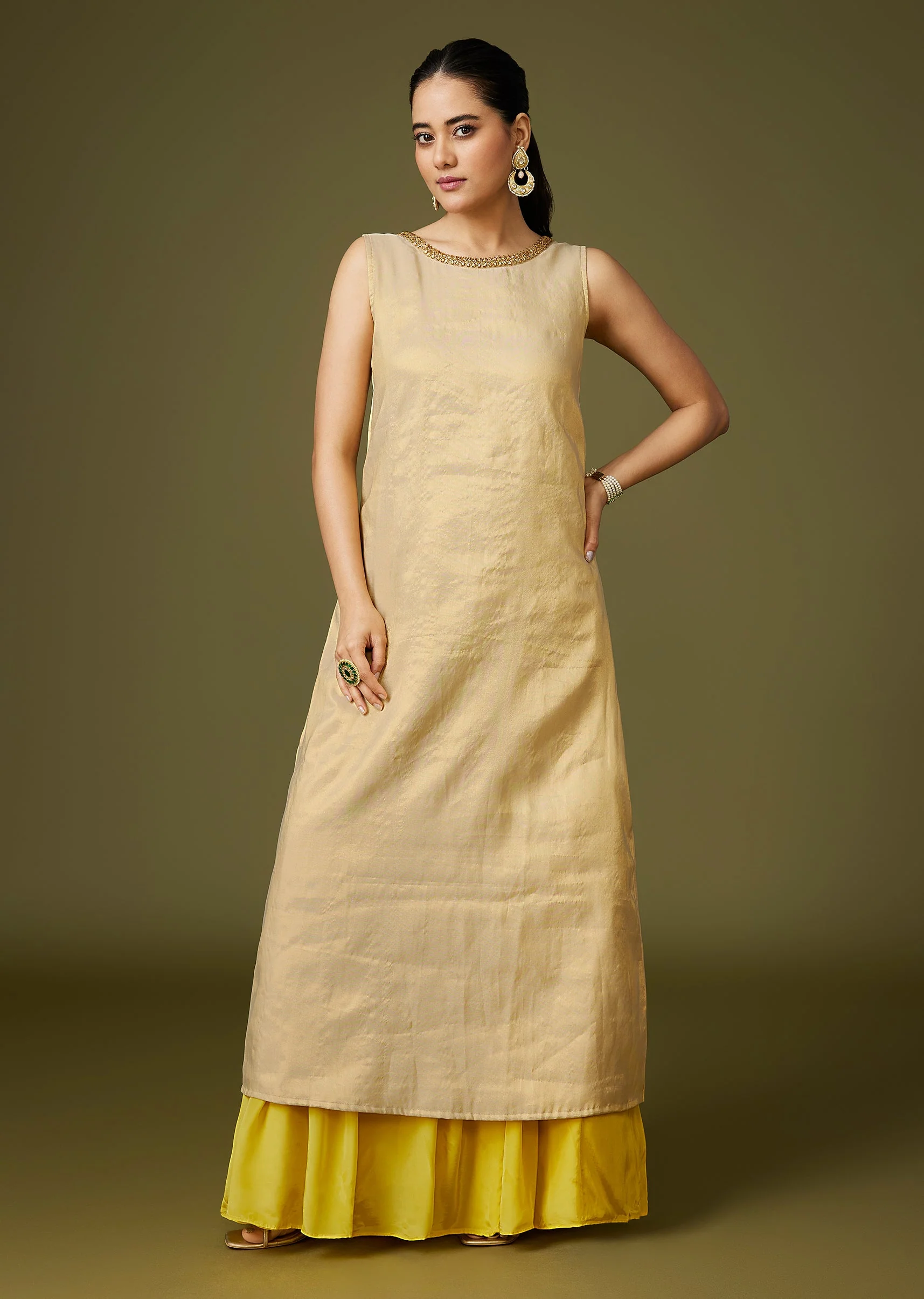 Yellow Fusion Lehenga With Banarasi Kurta And Embellished Jacket - Image 6
