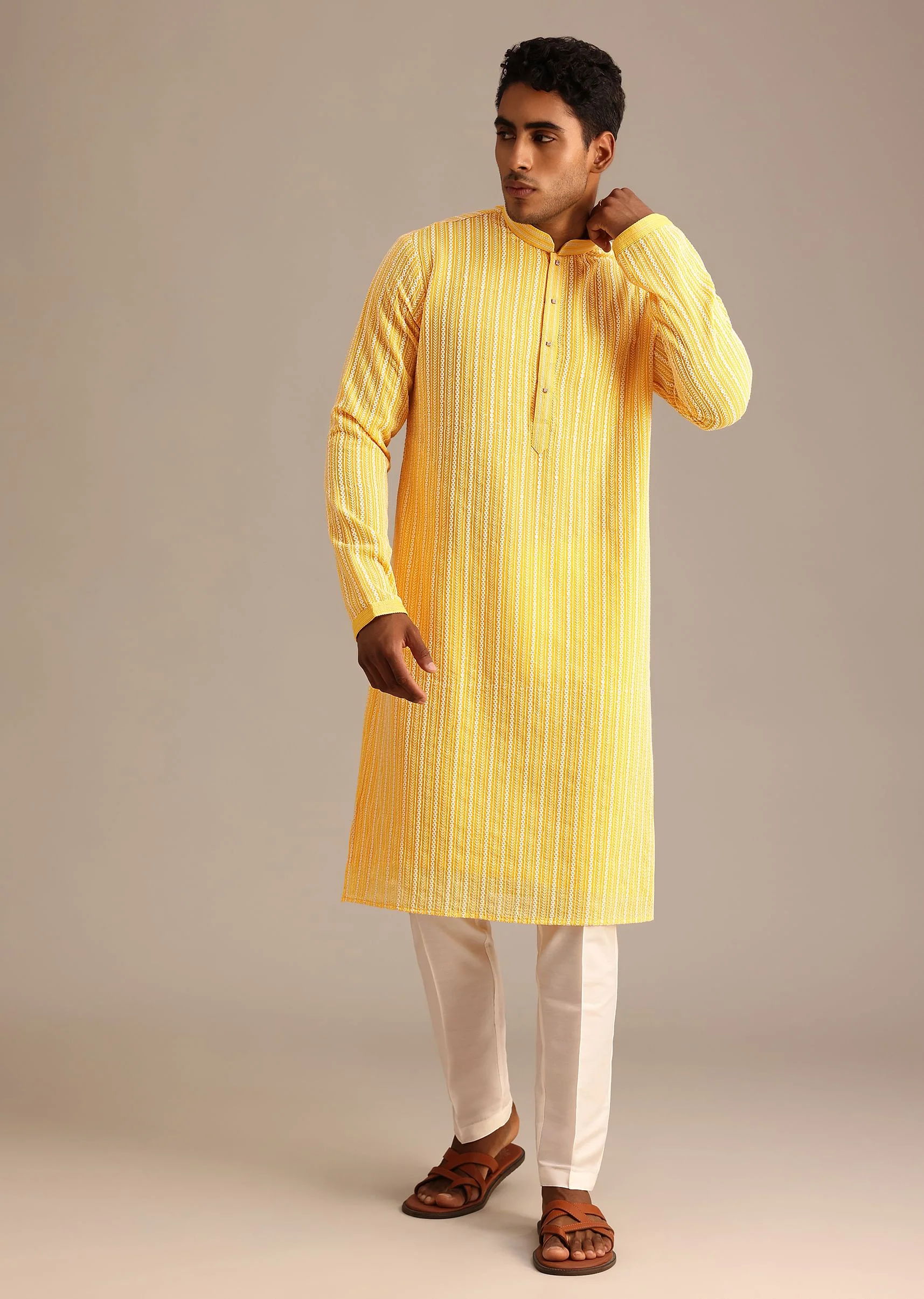 Yellow Georgette Kurta Set With Resham Work
