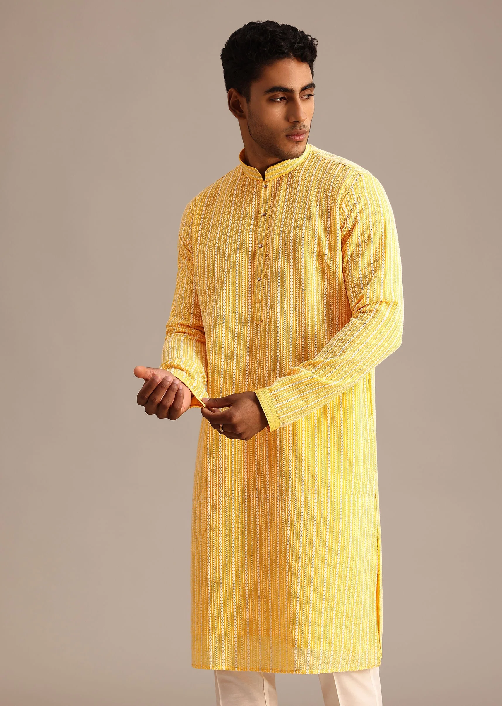 Yellow Georgette Kurta Set With Resham Work - Image 4