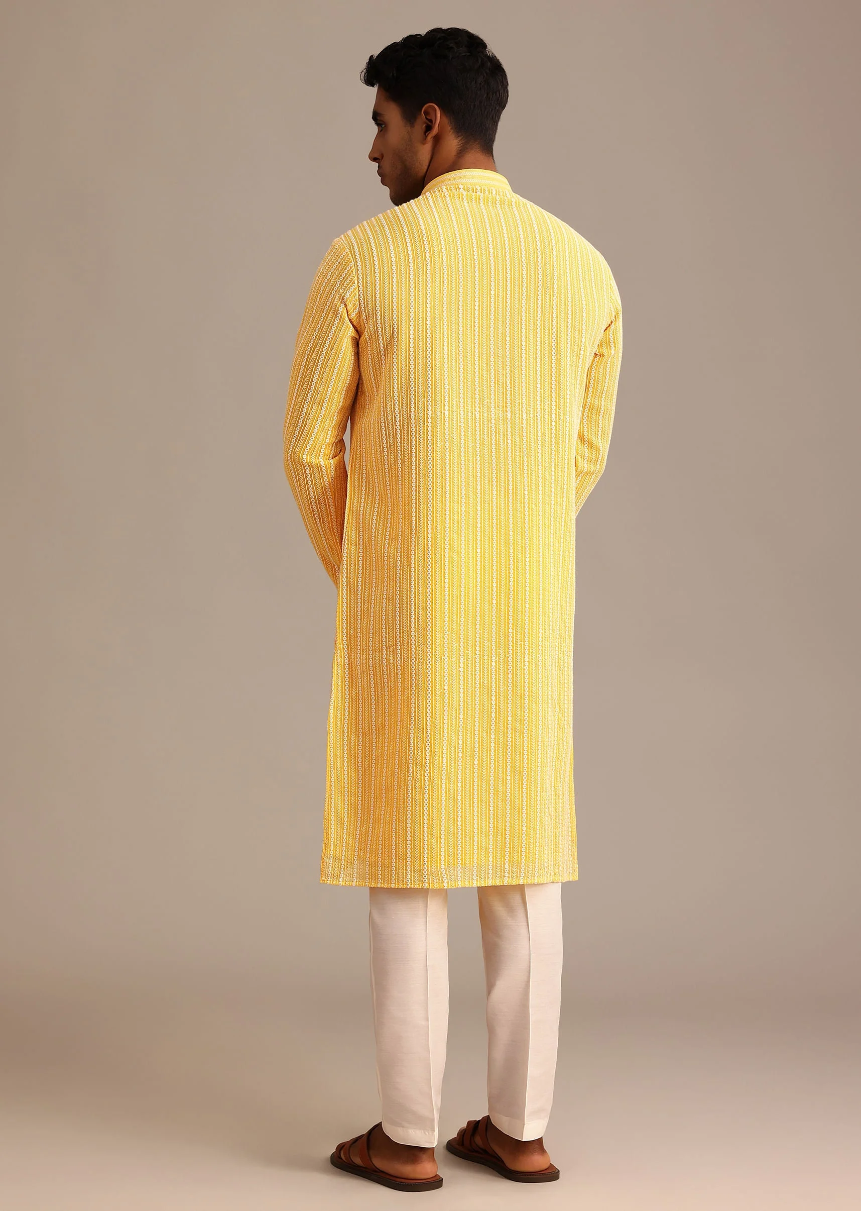 Yellow Georgette Kurta Set With Resham Work - Image 5