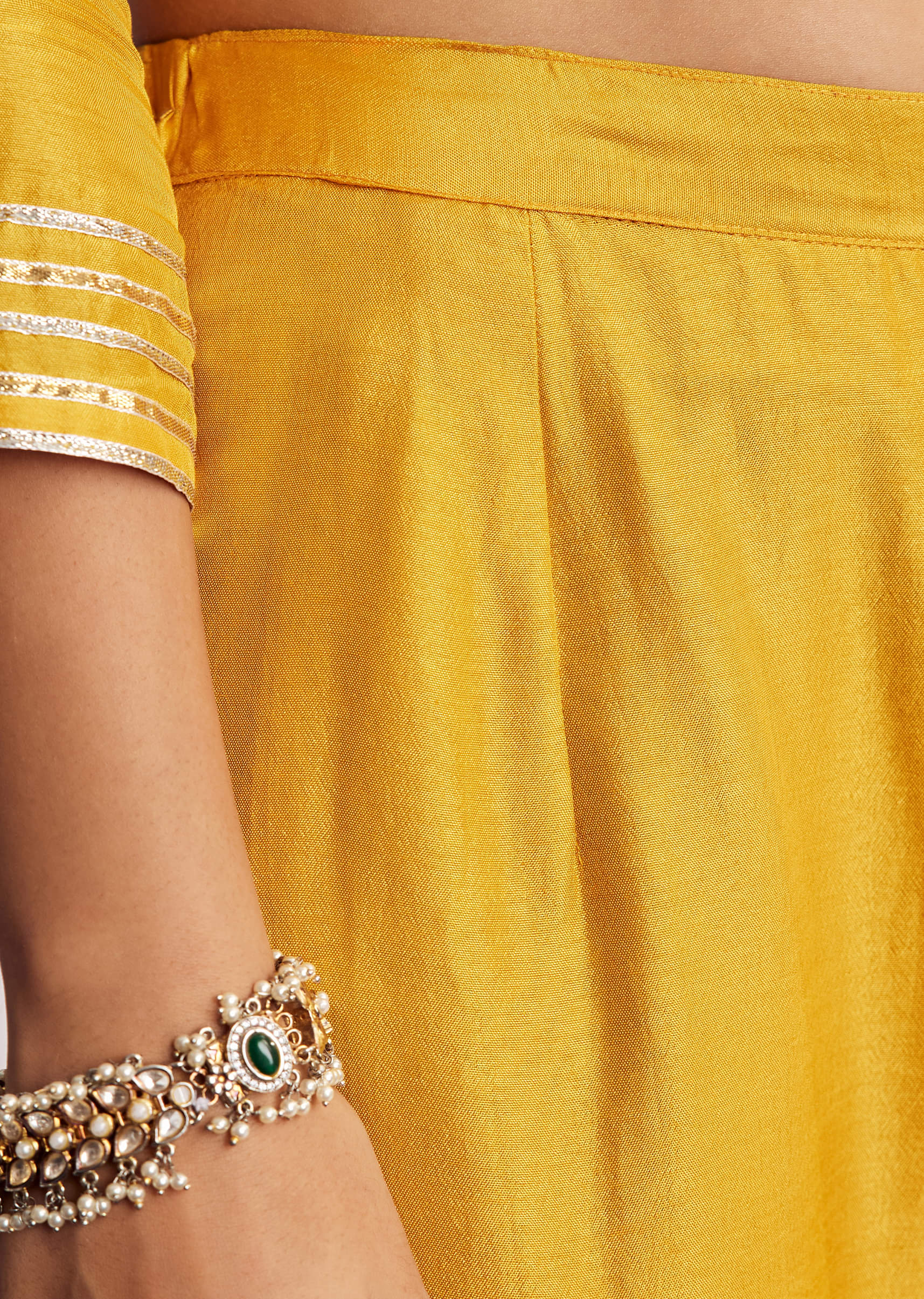 Yellow Gotta Work Kurta Sharara Suit In Russian Silk - Image 6