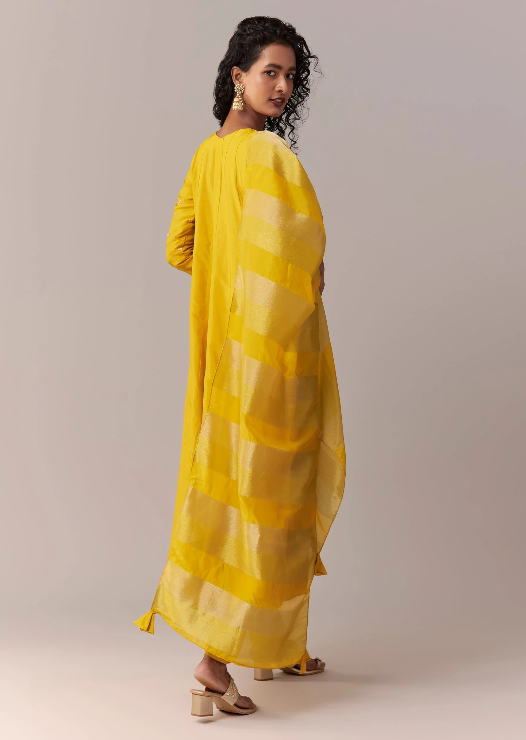 Yellow Gotta & Zardosi Anarkali Set With Dupatta - Image 5