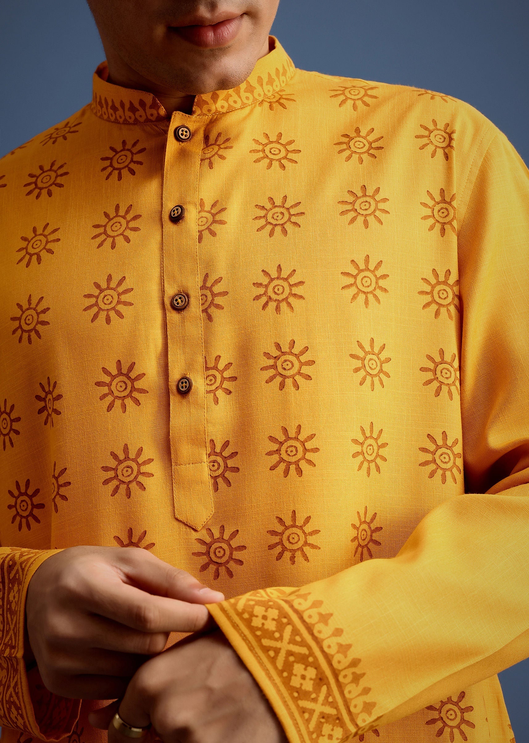 Yellow Hand Block Printed Kurta Set - Image 2
