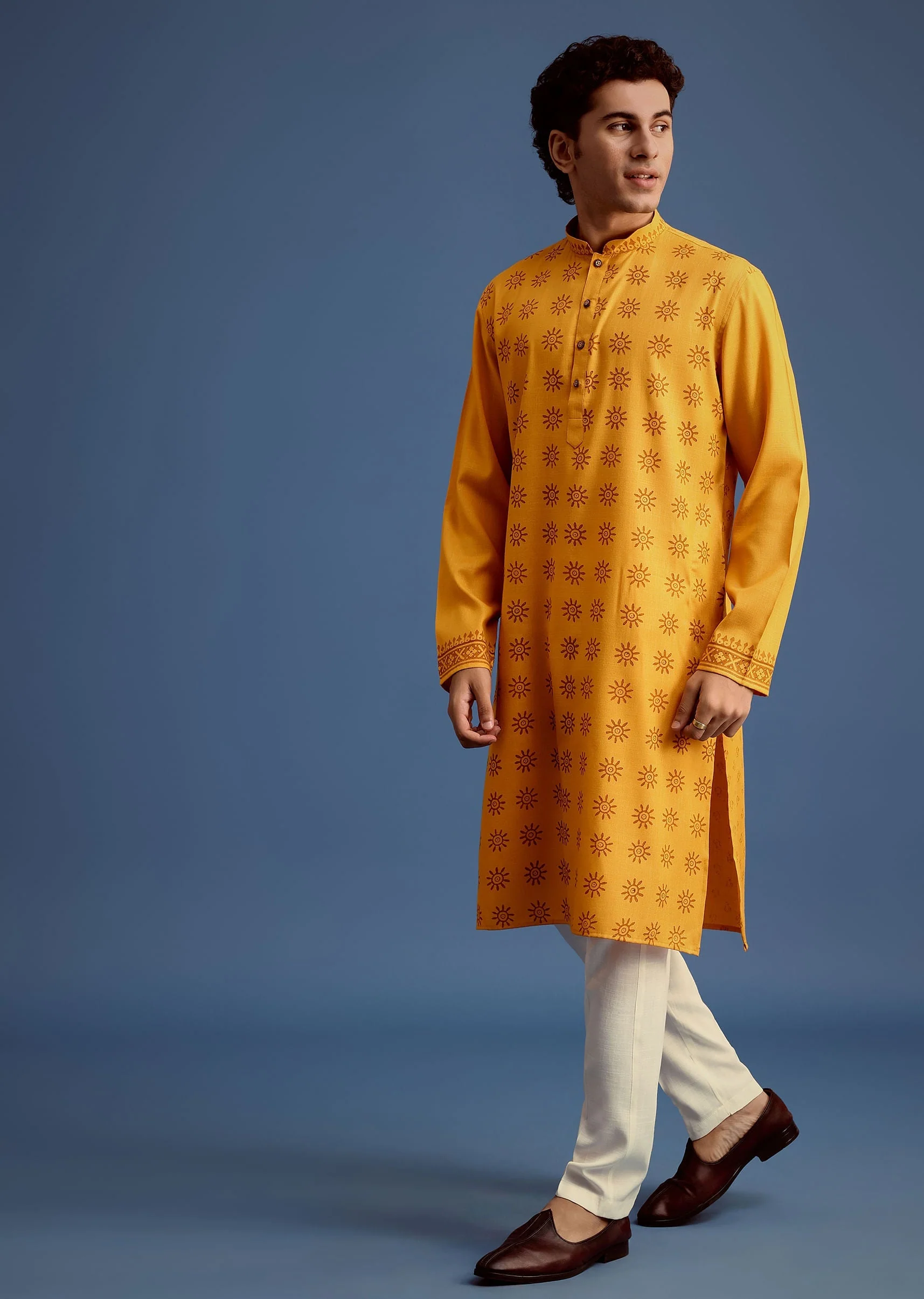 Yellow Hand Block Printed Kurta Set - Image 3