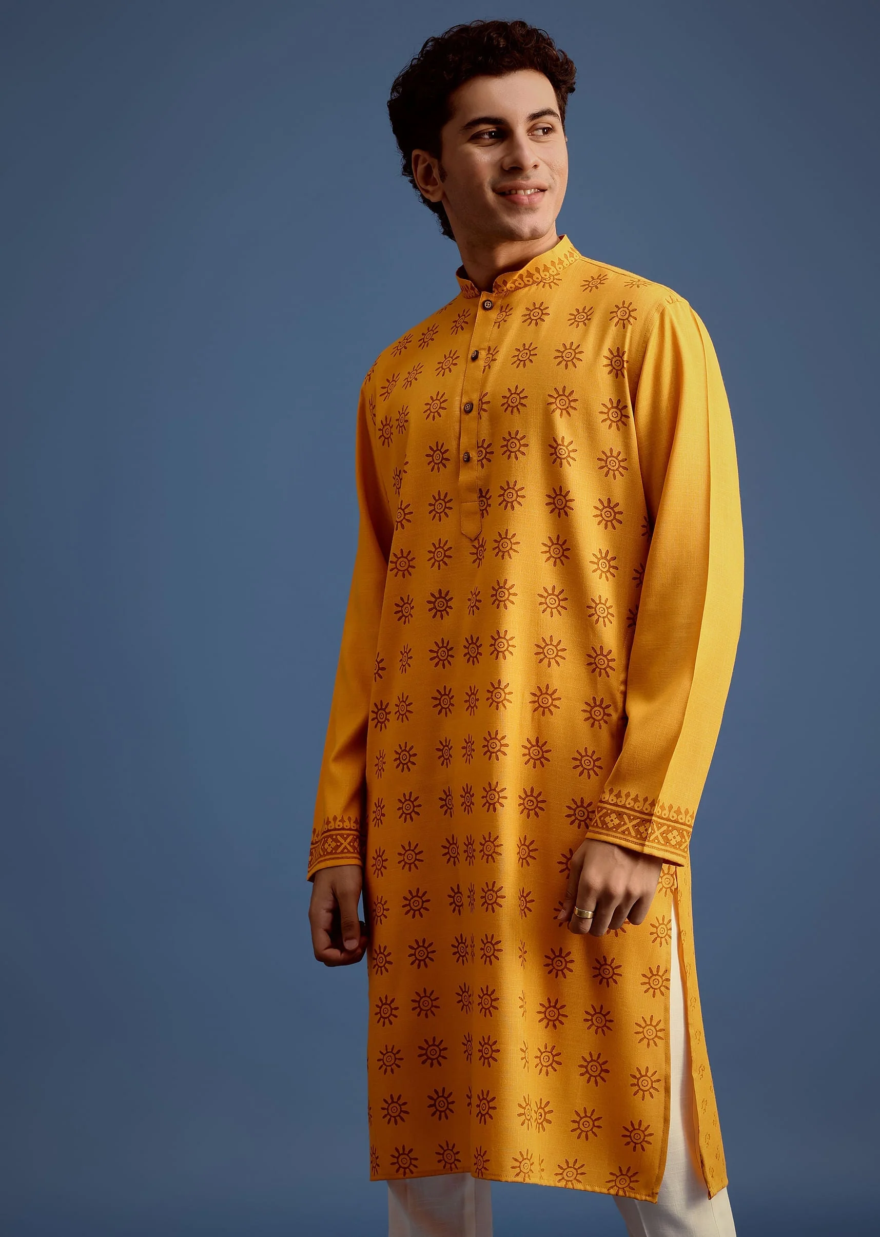 Yellow Hand Block Printed Kurta Set - Image 4