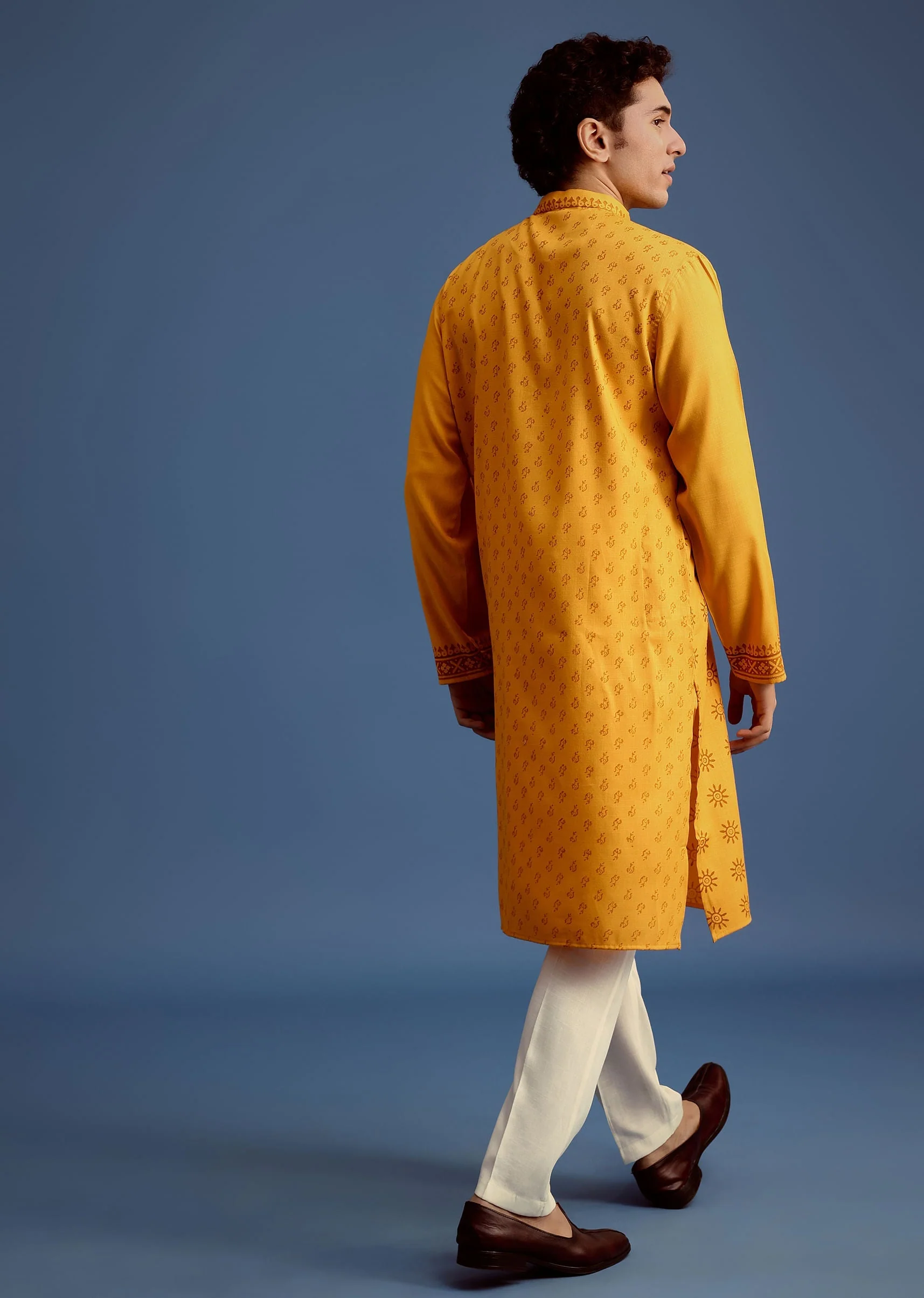 Yellow Hand Block Printed Kurta Set - Image 5