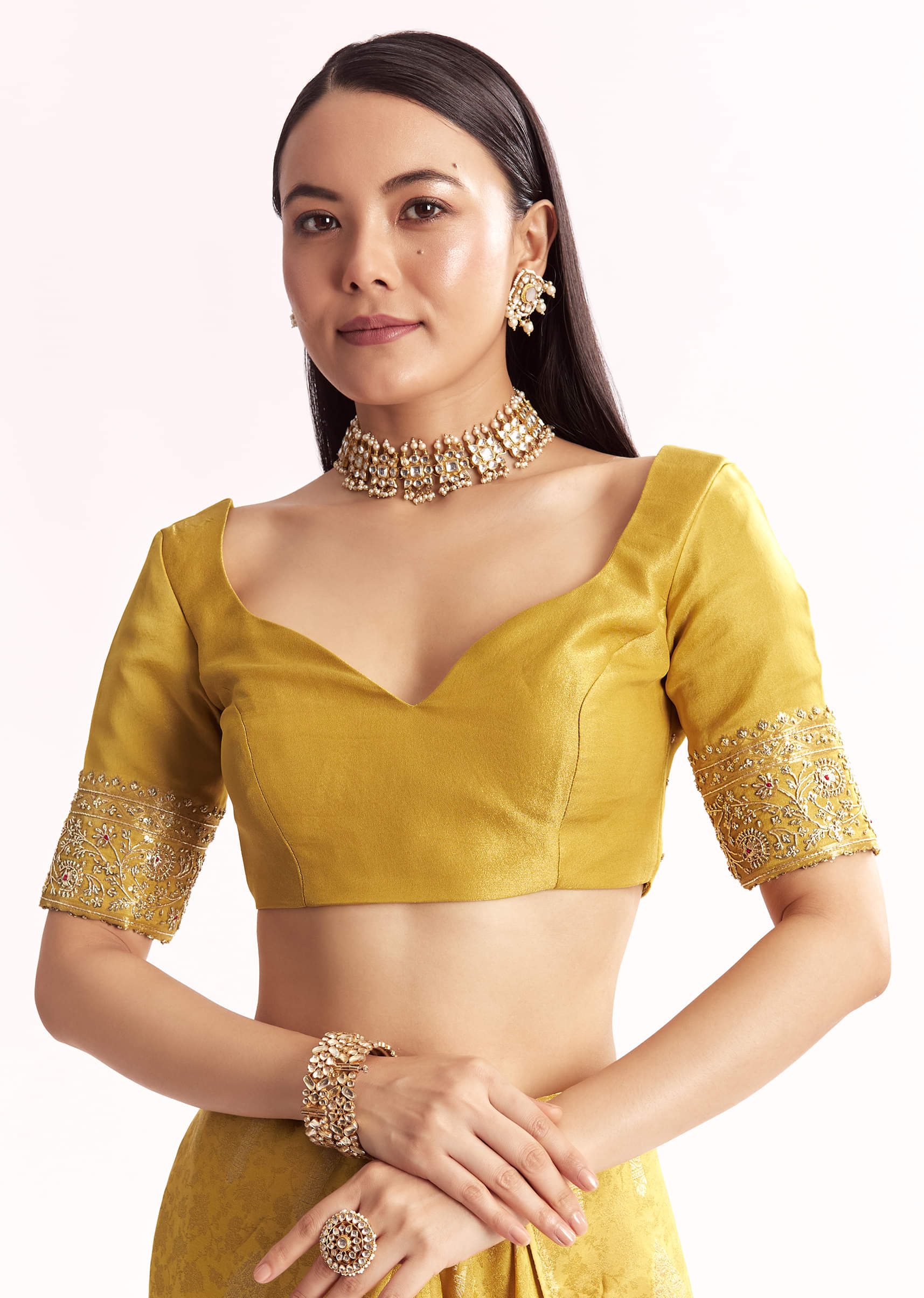 Yellow Jacquard Silk Saree With Woven Brocade Zari Work - Image 7