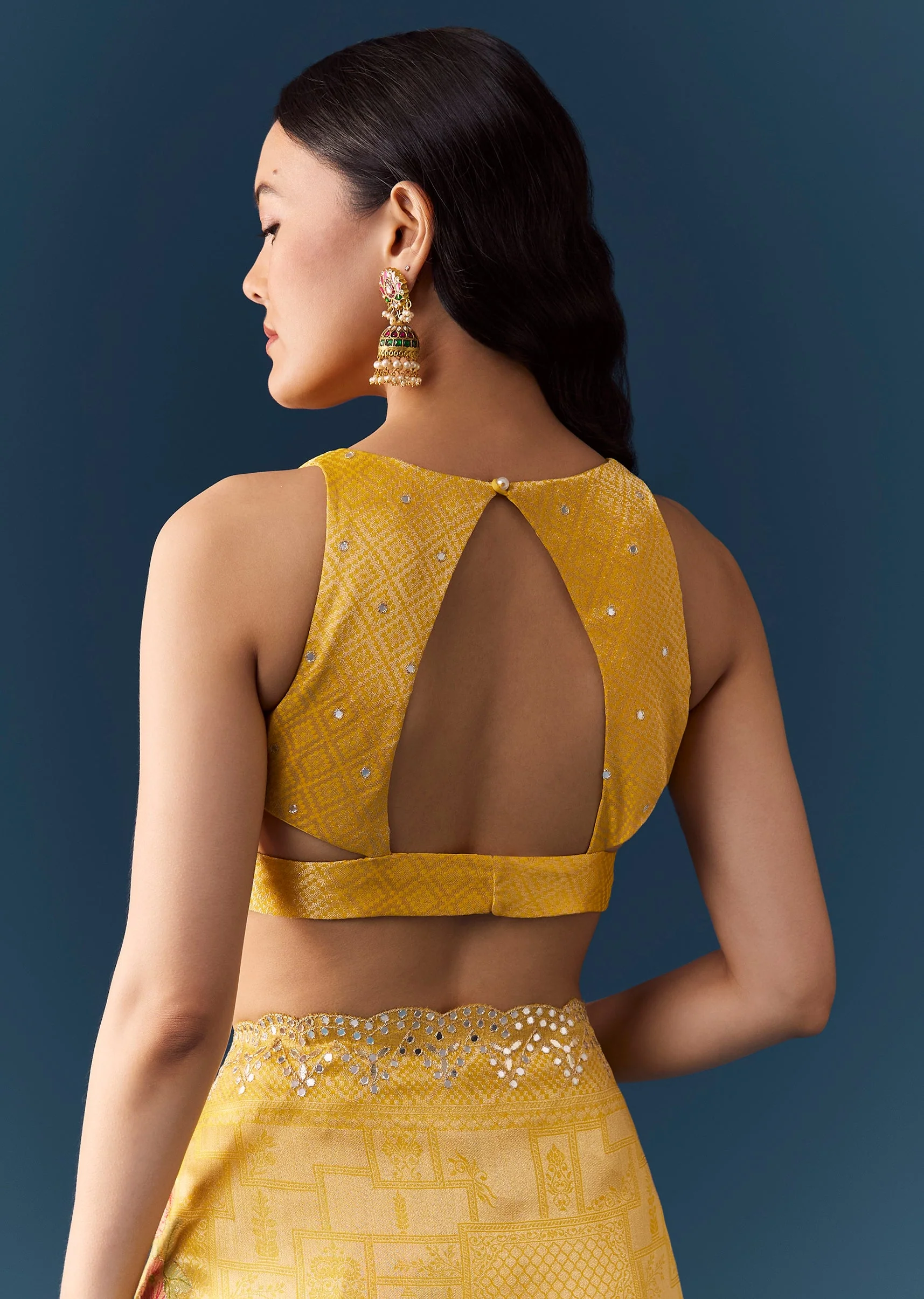Yellow Jacquard Silk Woven Saree with Unstitched Blouse - Image 8