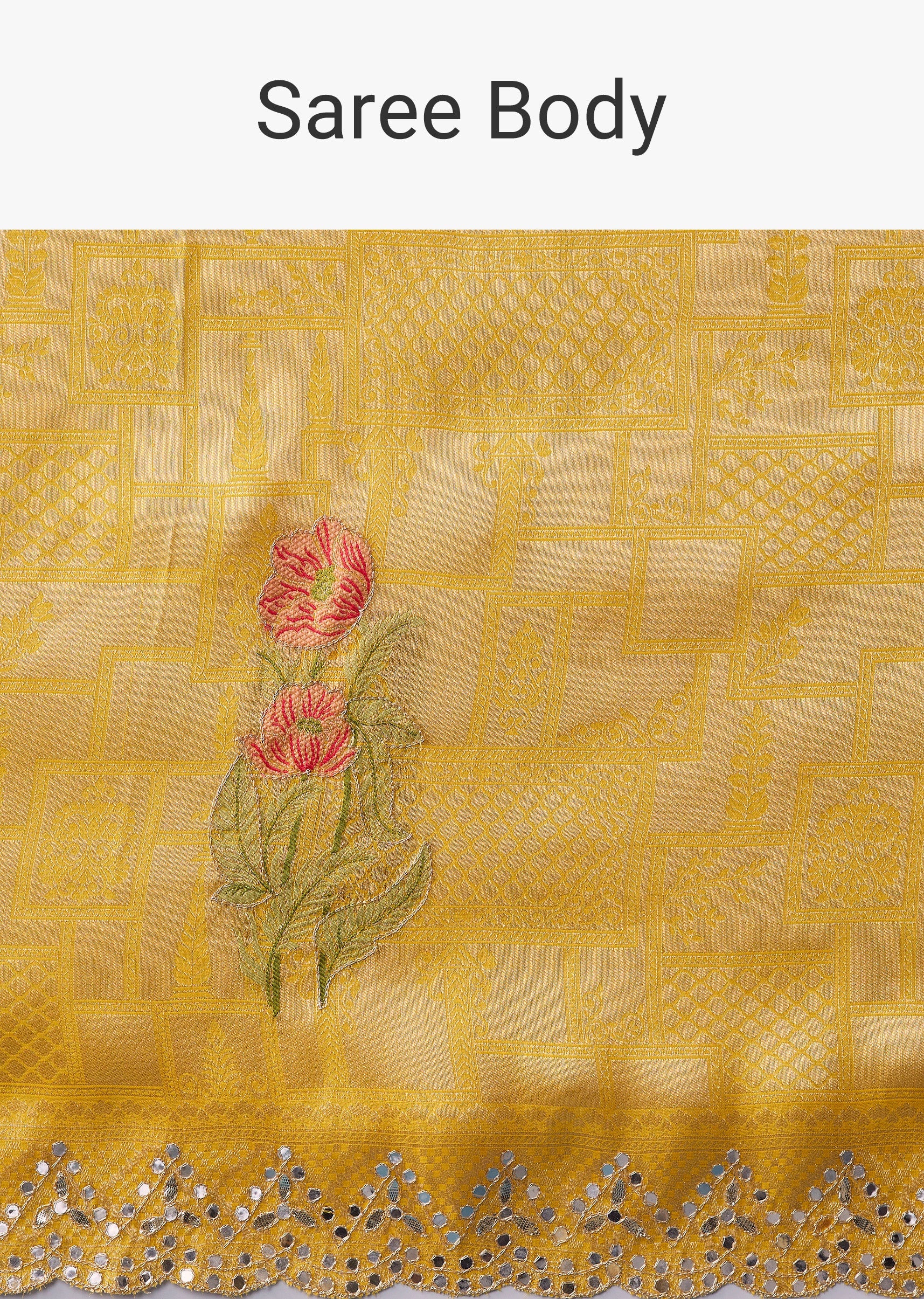 Yellow Jacquard Silk Woven Saree with Unstitched Blouse - Image 9