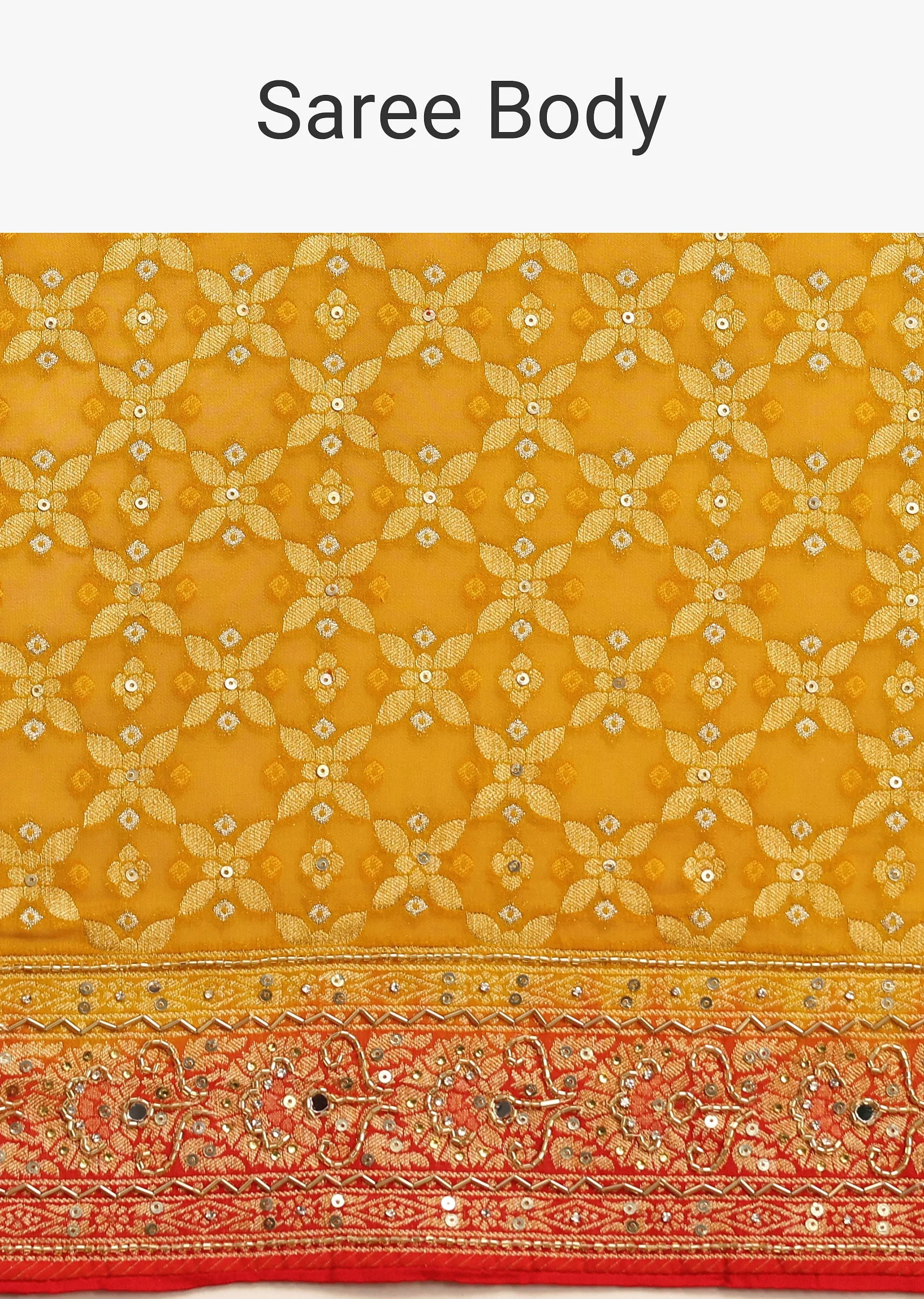 Yellow Khaddi Georgette Bandhani Weave Cutdana Ready To Wear Saree - Image 9
