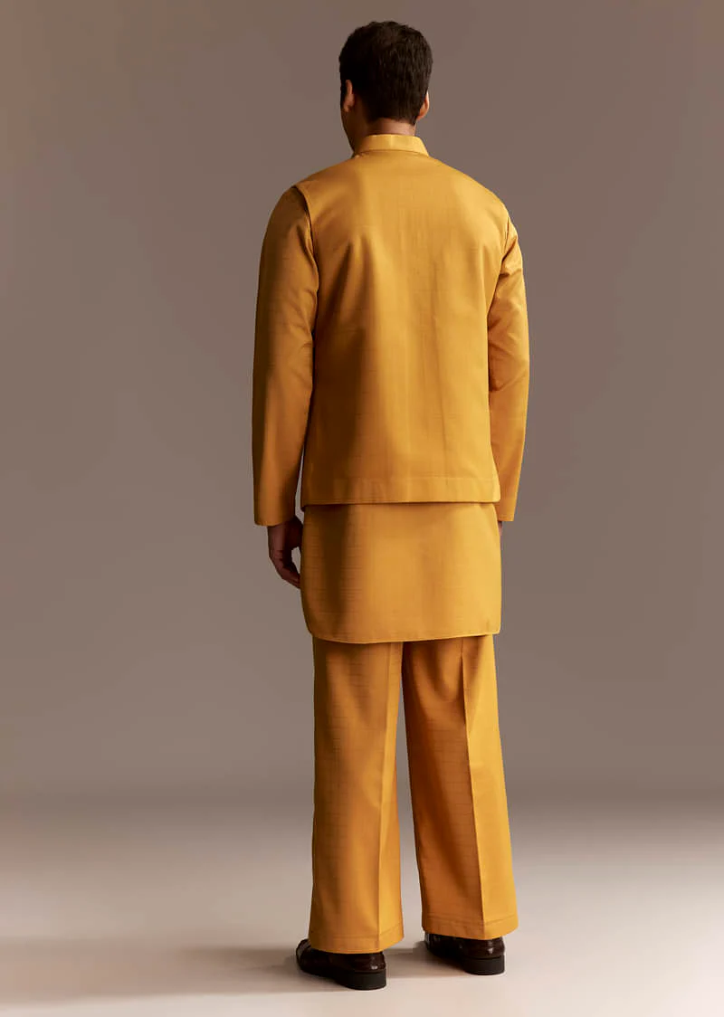 Yellow Kurta Jacket Set With Palazzo Pants - Image 6
