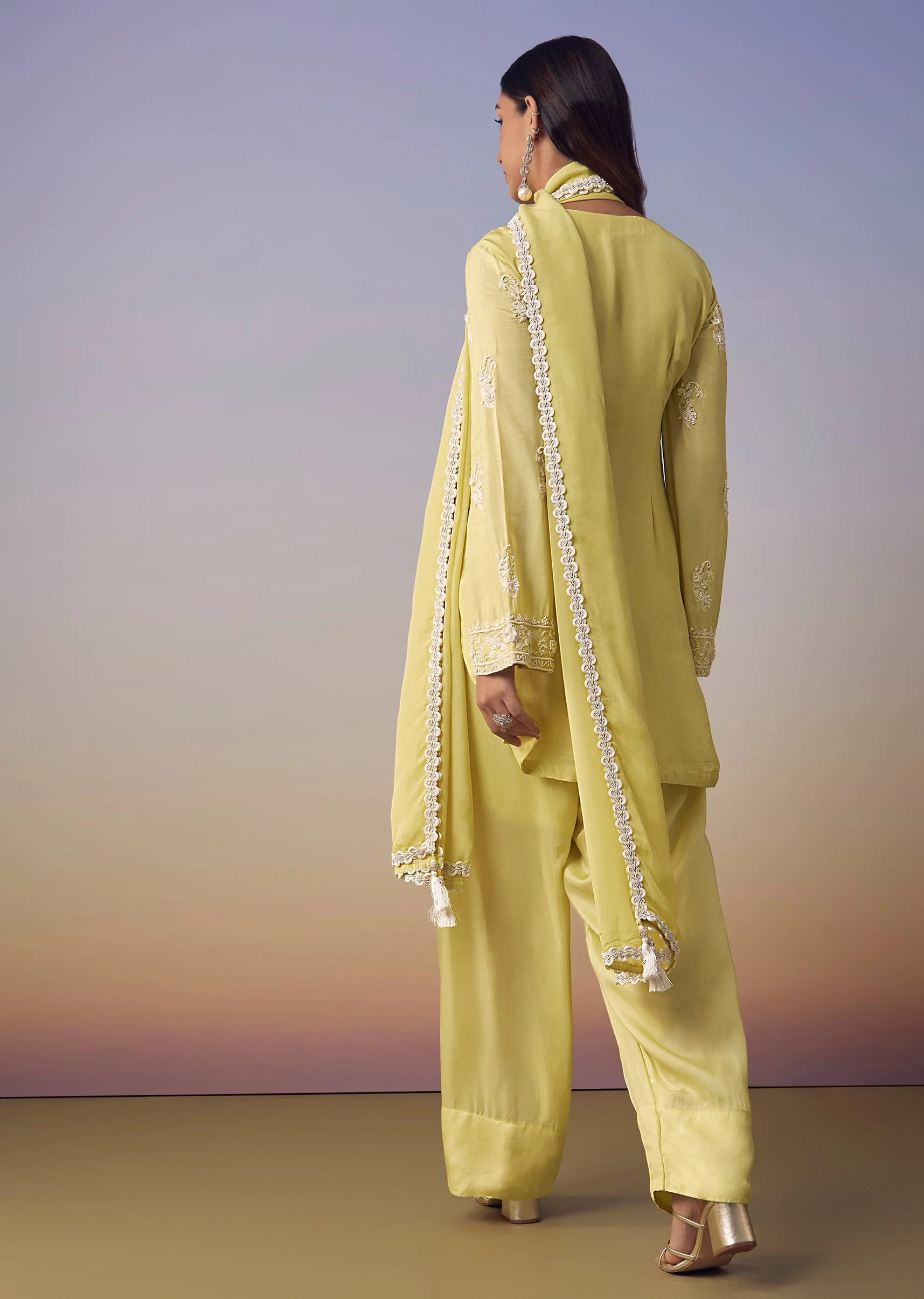 Yellow Moti Work Kurta Set - Image 5