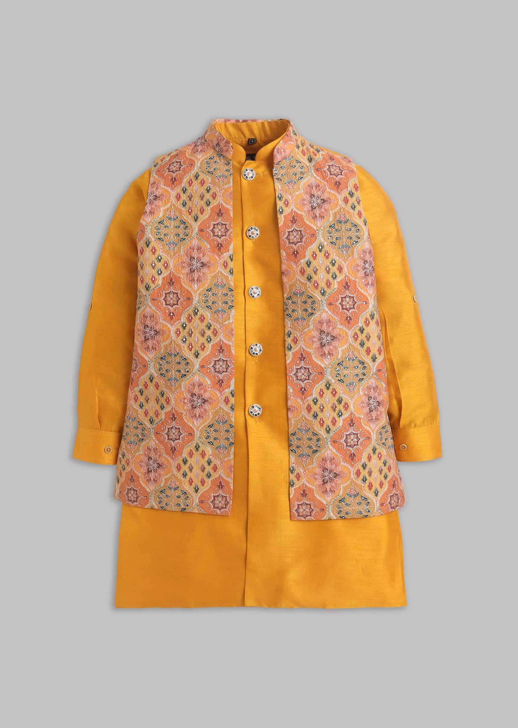 Yellow Multi Abstract Nehru Jacket Set - Image 2