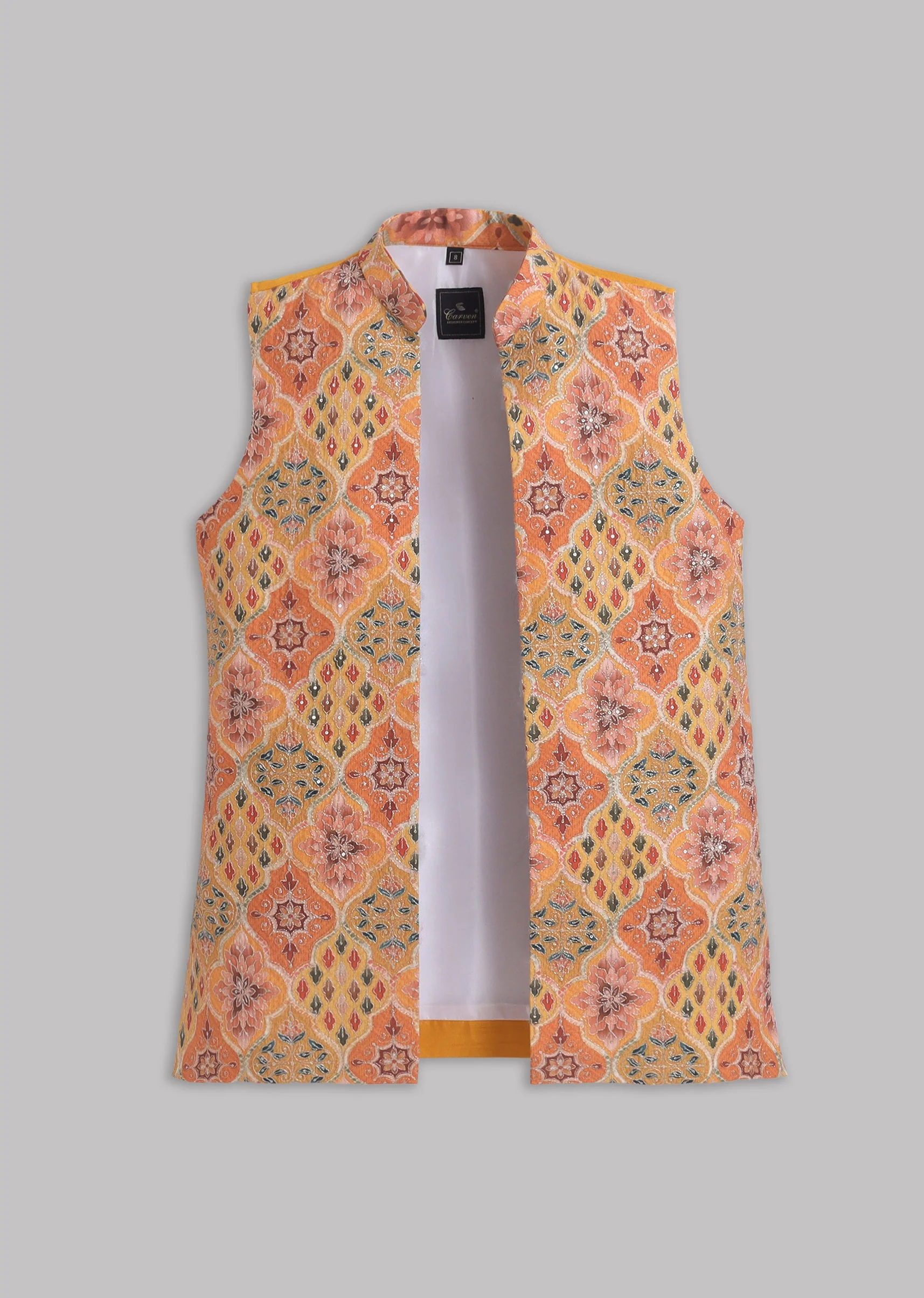 Yellow Multi Abstract Nehru Jacket Set - Image 6