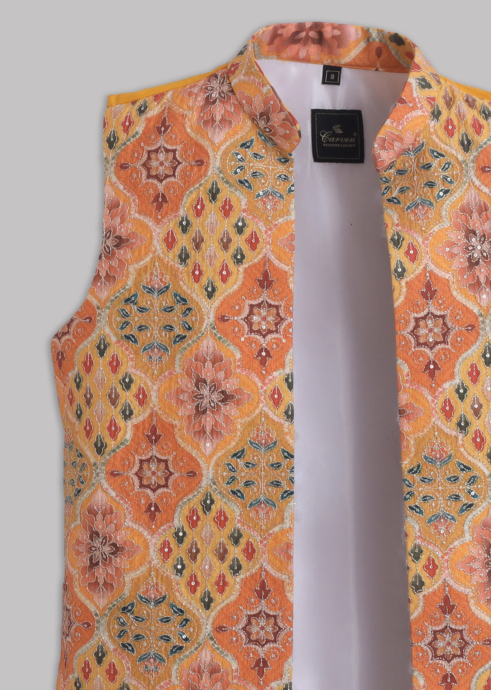Yellow Multi Abstract Nehru Jacket Set - Image 8