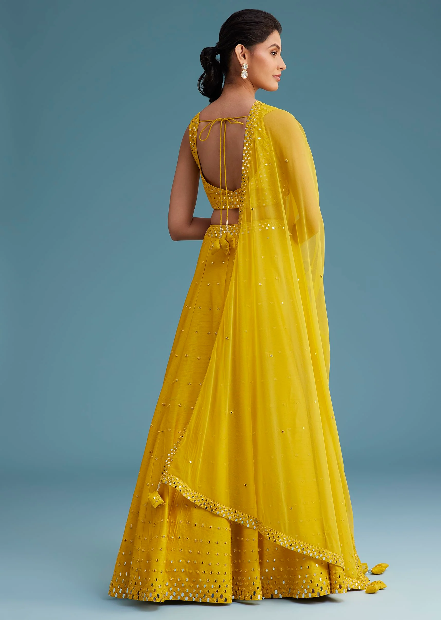 Yellow Nysa Silk Lehenga Set With Mirror Work - Image 5